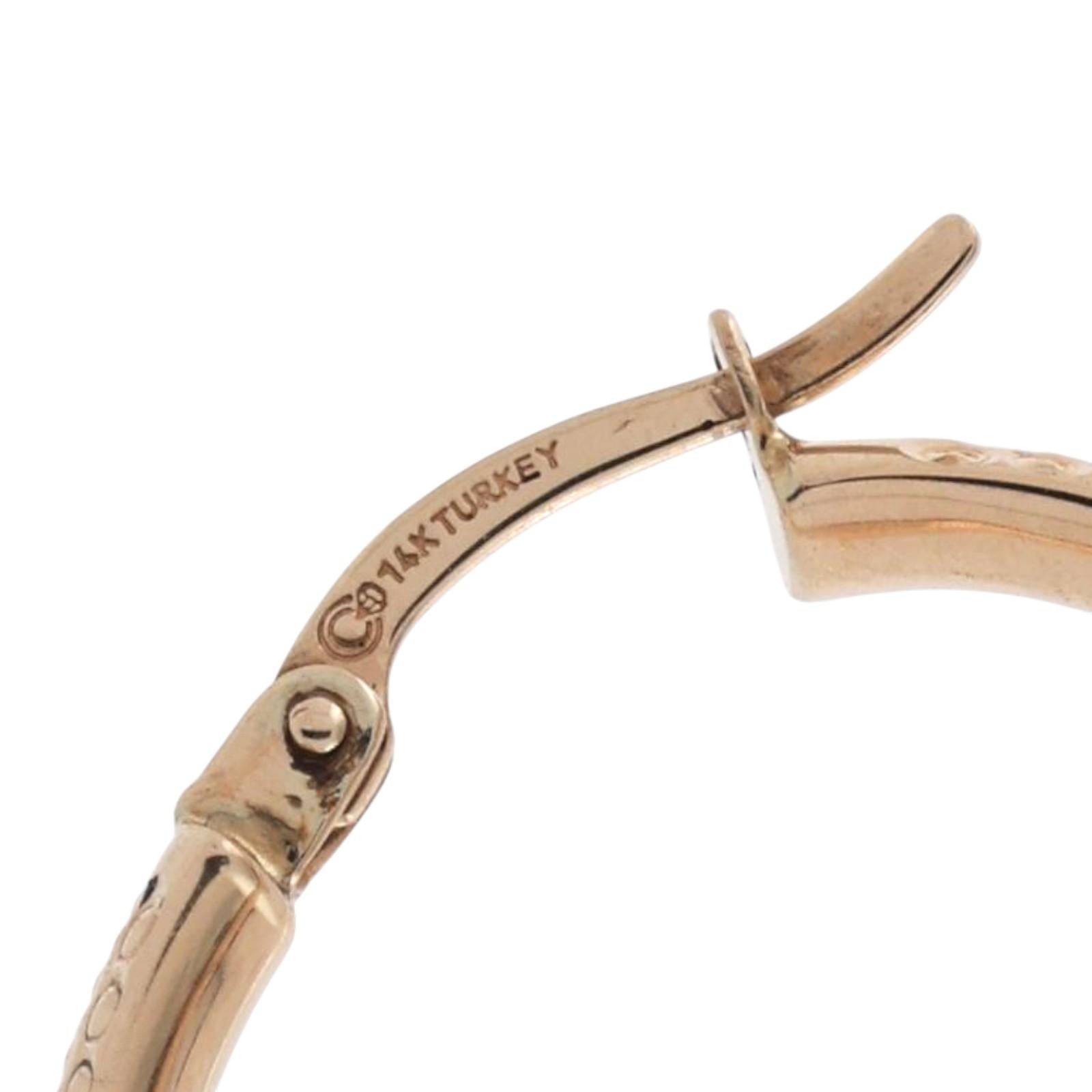 Round Hoop Earrings 14K Yellow Gold Etched Design 1" Estate