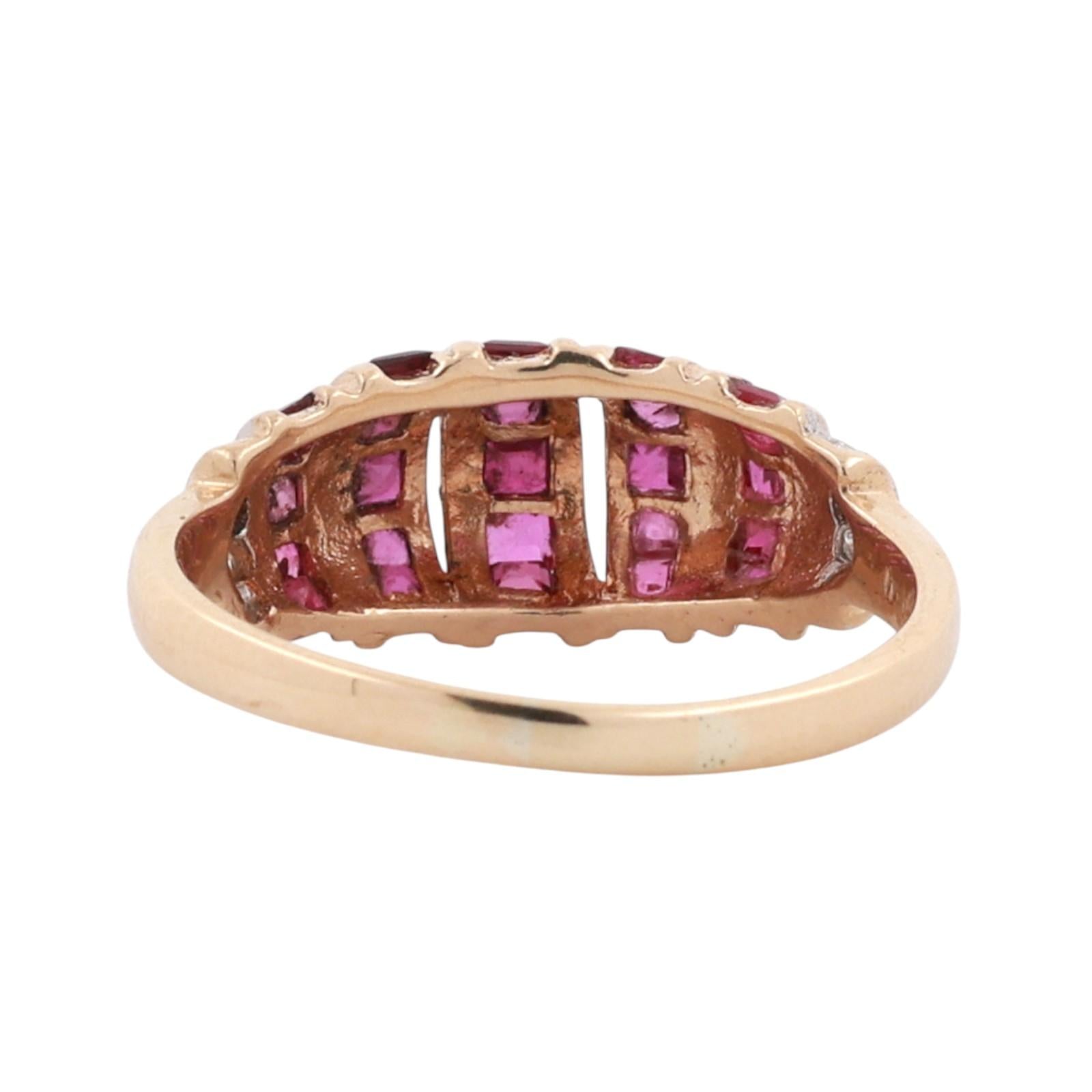 Princess Ruby Diamond Dome Ring 14K Gold 0.66 CTW Size 7.5 Ladies Estate