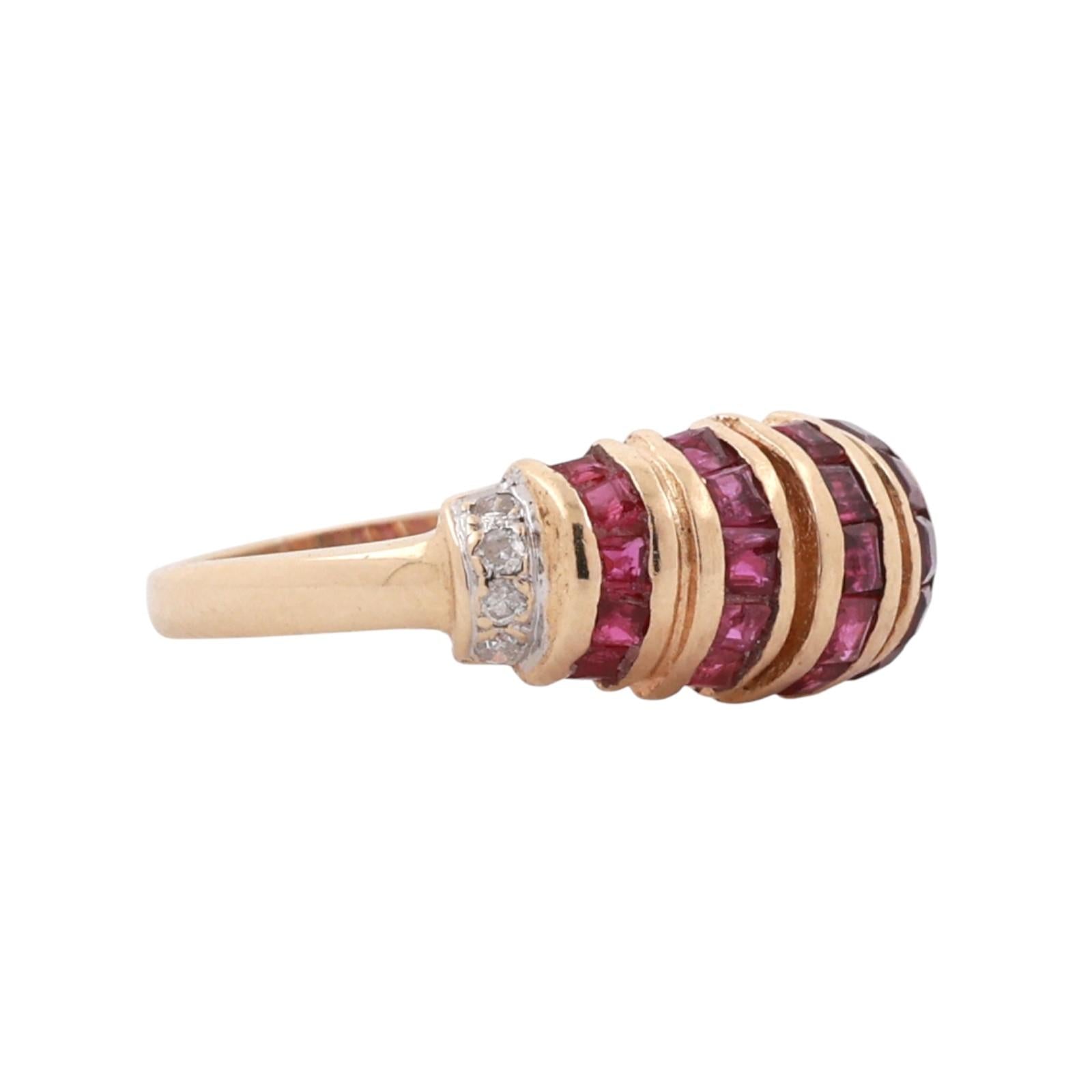 Princess Ruby Diamond Dome Ring 14K Gold 0.66 CTW Size 7.5 Ladies Estate