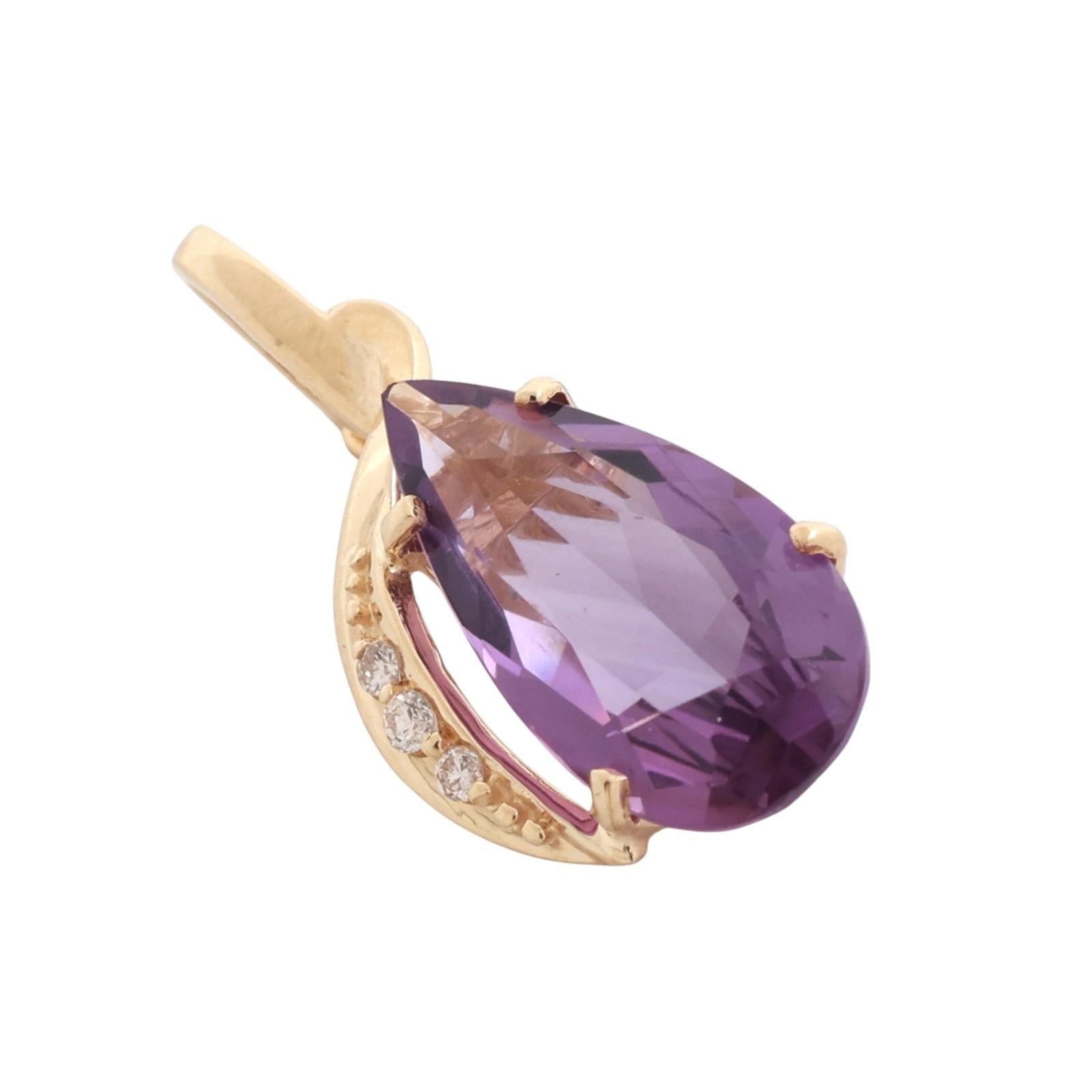 Amethyst Diamond Accent Pendant 14K Yellow Gold 5.81 CTW 1.15" Ladies Estate