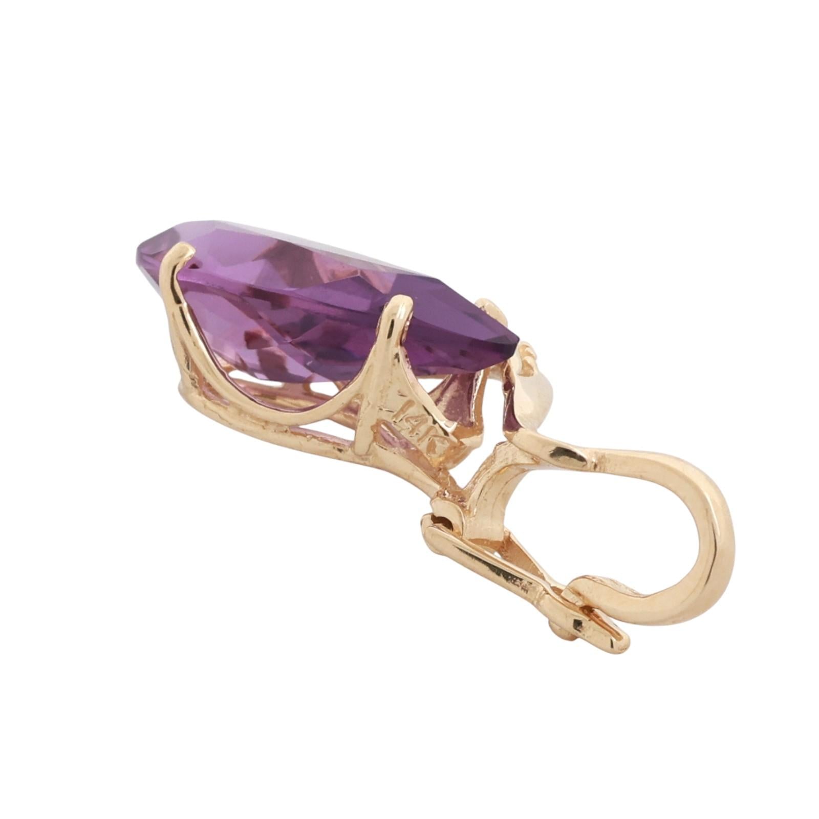 Amethyst Diamond Accent Pendant 14K Yellow Gold 5.81 CTW 1.15" Ladies Estate