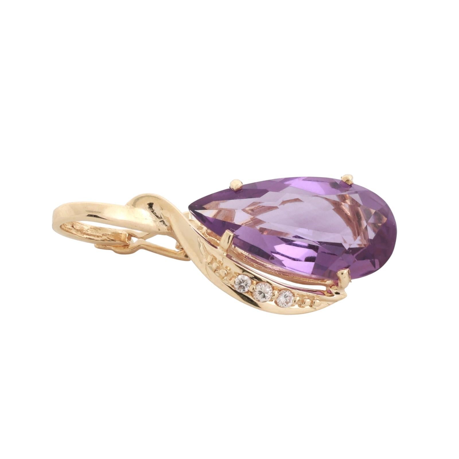 Amethyst Diamond Accent Pendant 14K Yellow Gold 5.81 CTW 1.15" Ladies Estate