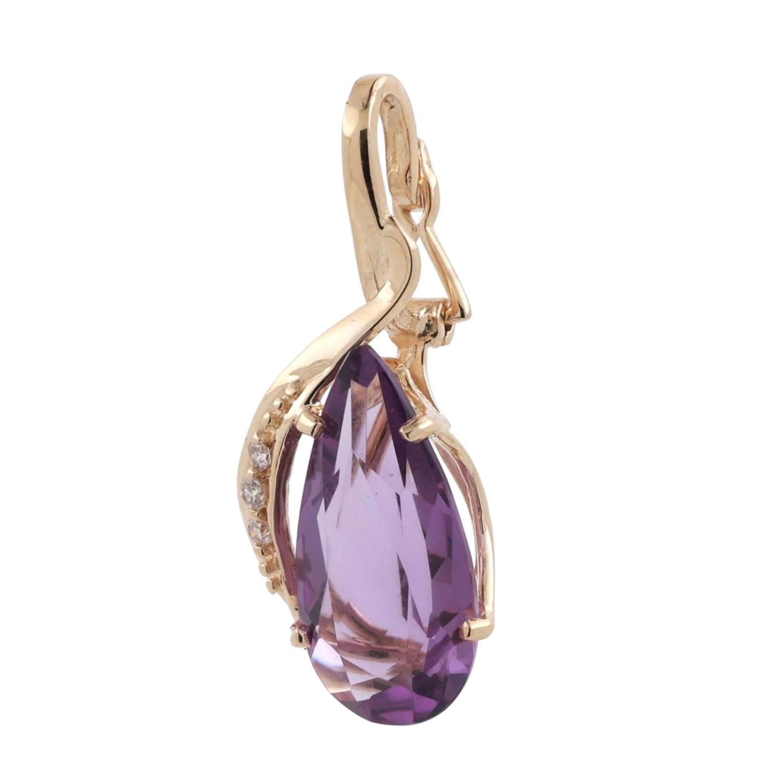 Amethyst Diamond Accent Pendant 14K Yellow Gold 5.81 CTW 1.15" Ladies Estate