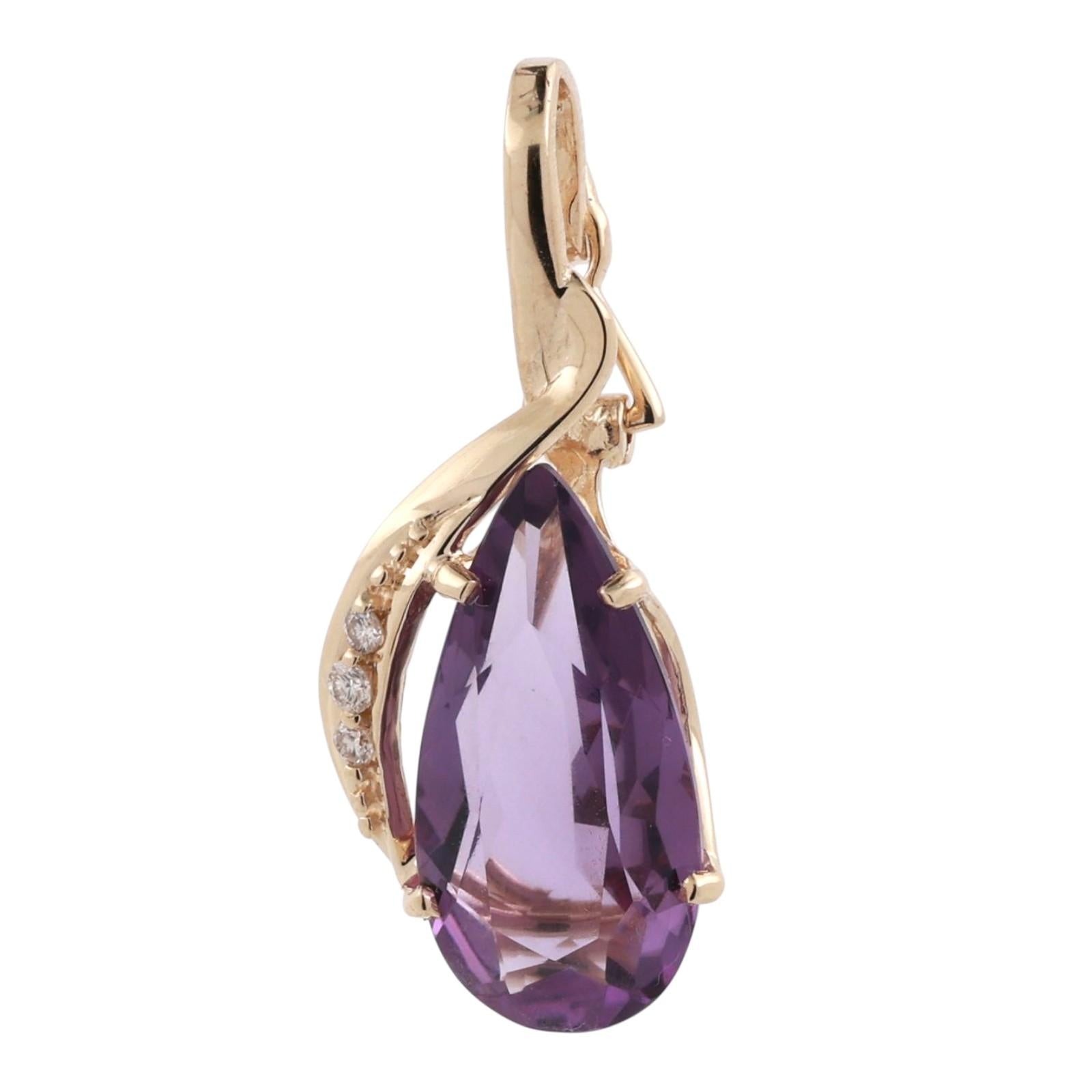 Amethyst Diamond Accent Pendant 14K Yellow Gold 5.81 CTW 1.15" Ladies Estate