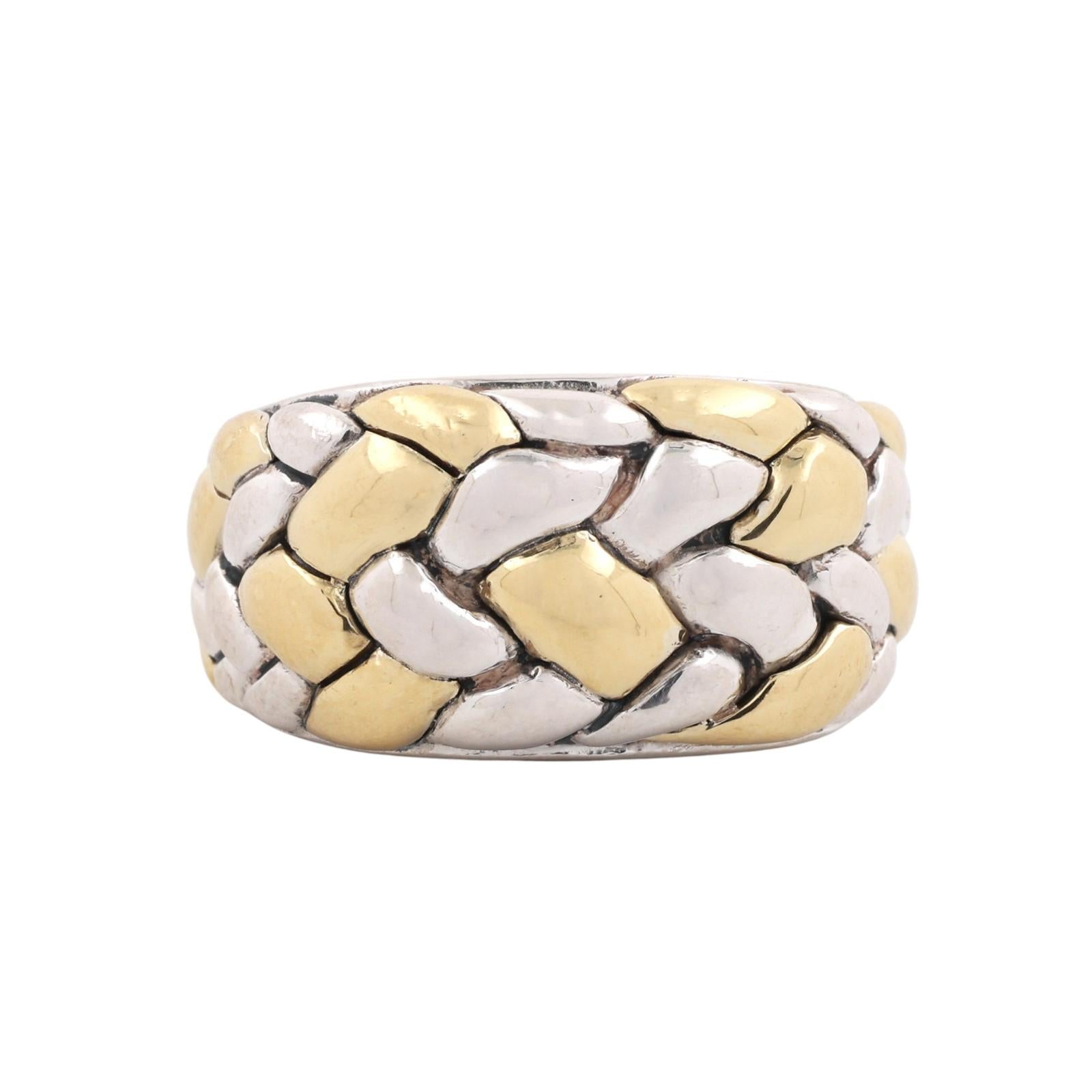 Scott Kay Basket Weave Wide Band Ring Sterling Silver 18K Yellow Gold Size 7.25