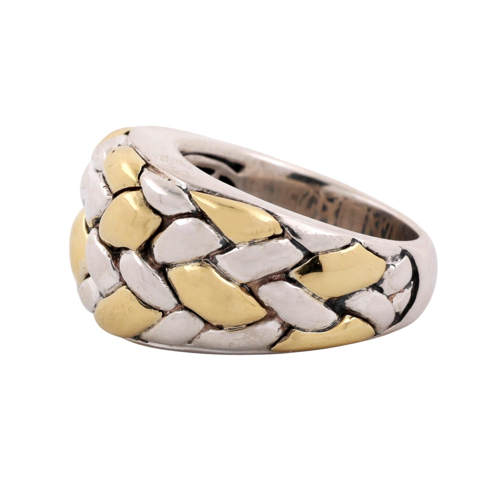 Scott Kay Basket Weave Wide Band Ring Sterling Silver 18K Yellow Gold Size 7.25