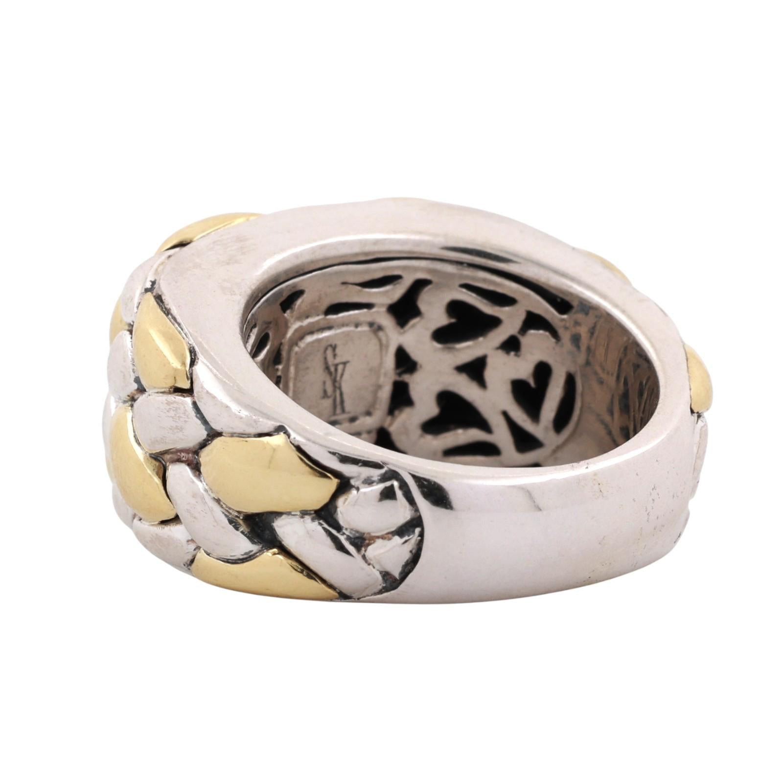 Scott Kay Basket Weave Wide Band Ring Sterling Silver 18K Yellow Gold Size 7.25