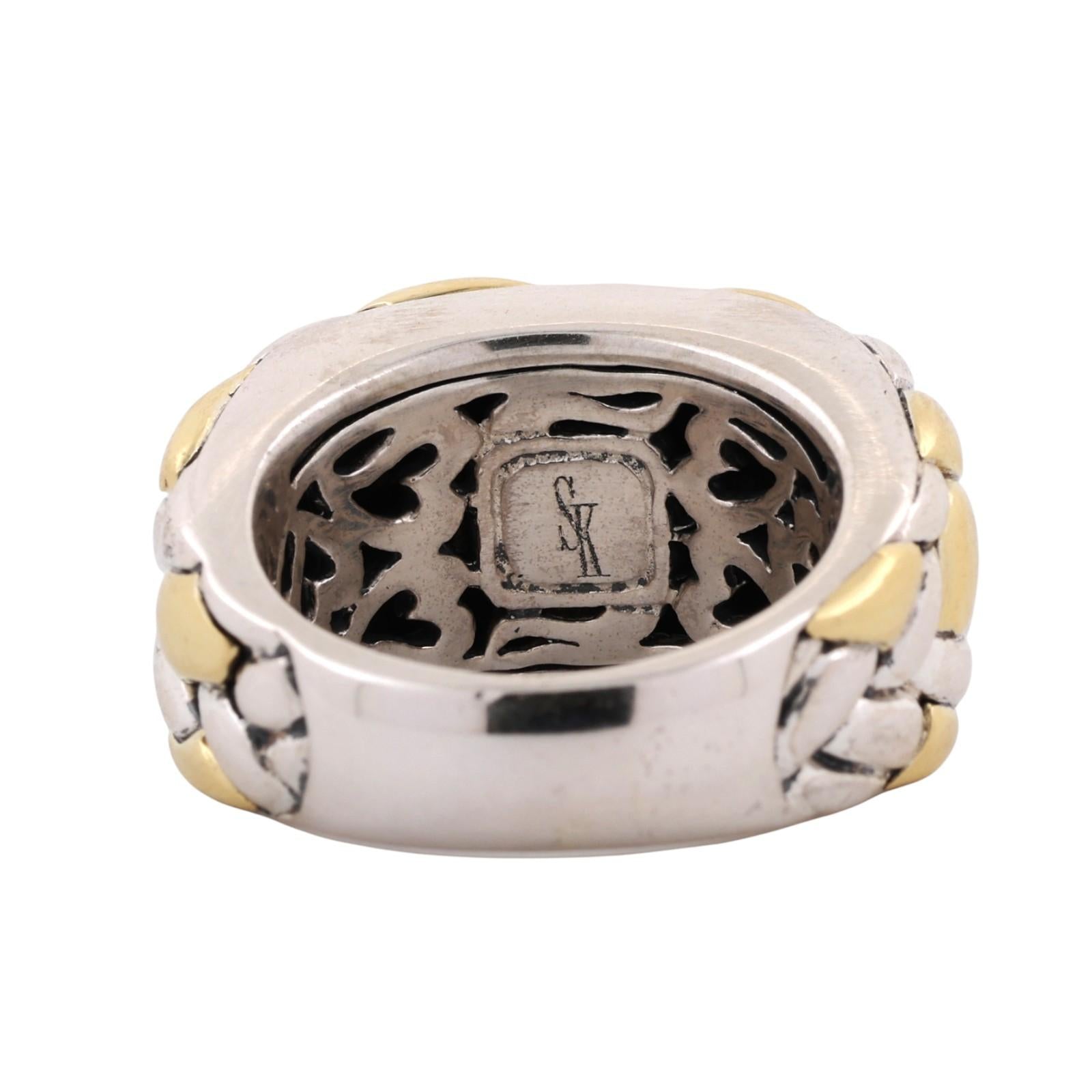 Scott Kay Basket Weave Wide Band Ring Sterling Silver 18K Yellow Gold Size 7.25