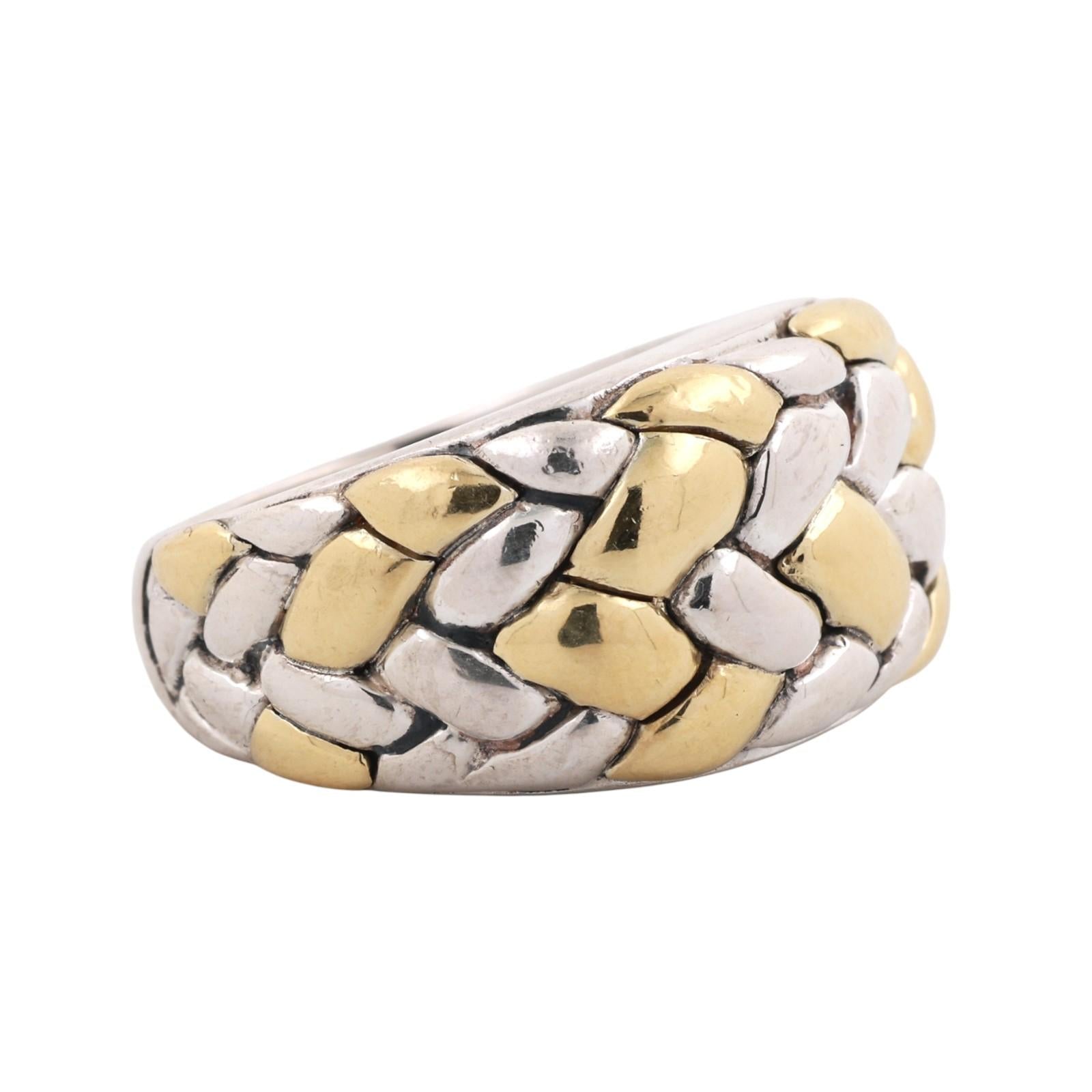 Scott Kay Basket Weave Wide Band Ring Sterling Silver 18K Yellow Gold Size 7.25