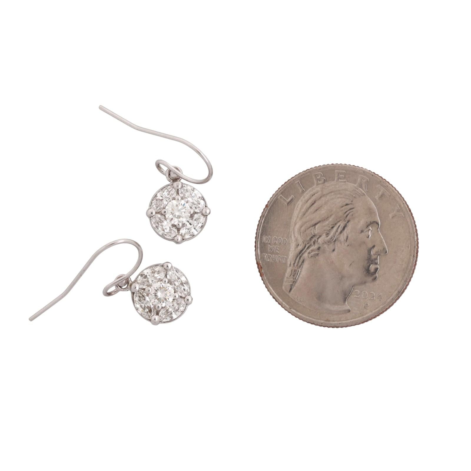 1.50 TW Cluster Diamond Drop Dangle Earrings White Gold  0.80" Ladies Estate