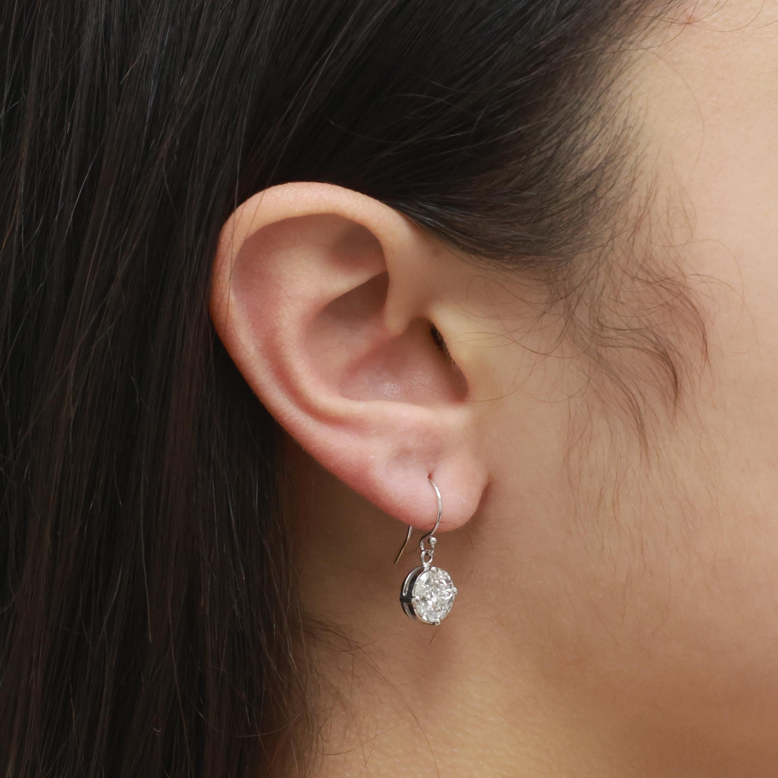 1.50 TW Cluster Diamond Drop Dangle Earrings White Gold  0.80" Ladies Estate