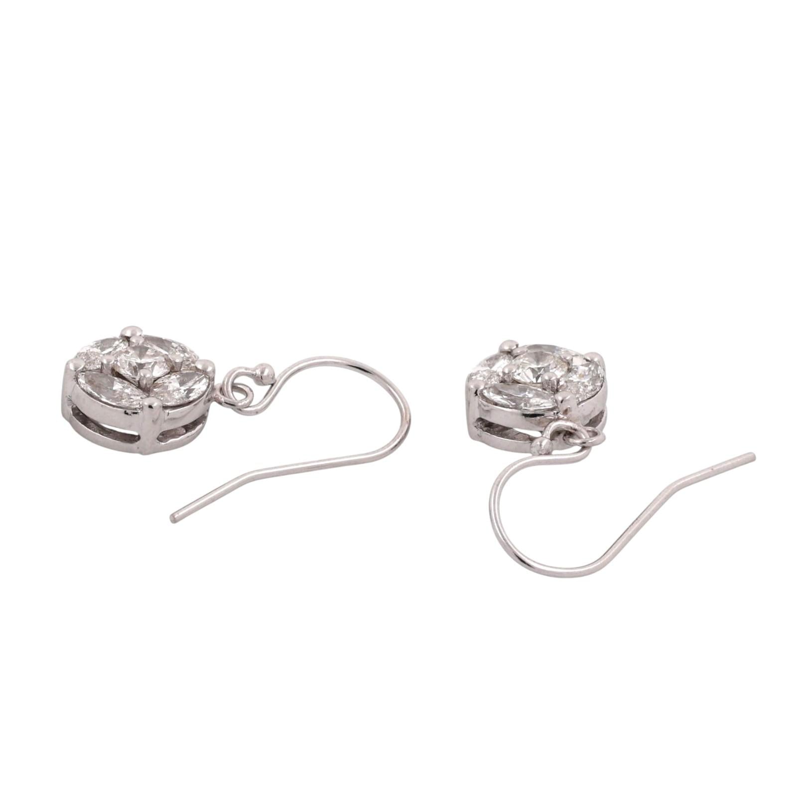 1.50 TW Cluster Diamond Drop Dangle Earrings White Gold  0.80" Ladies Estate