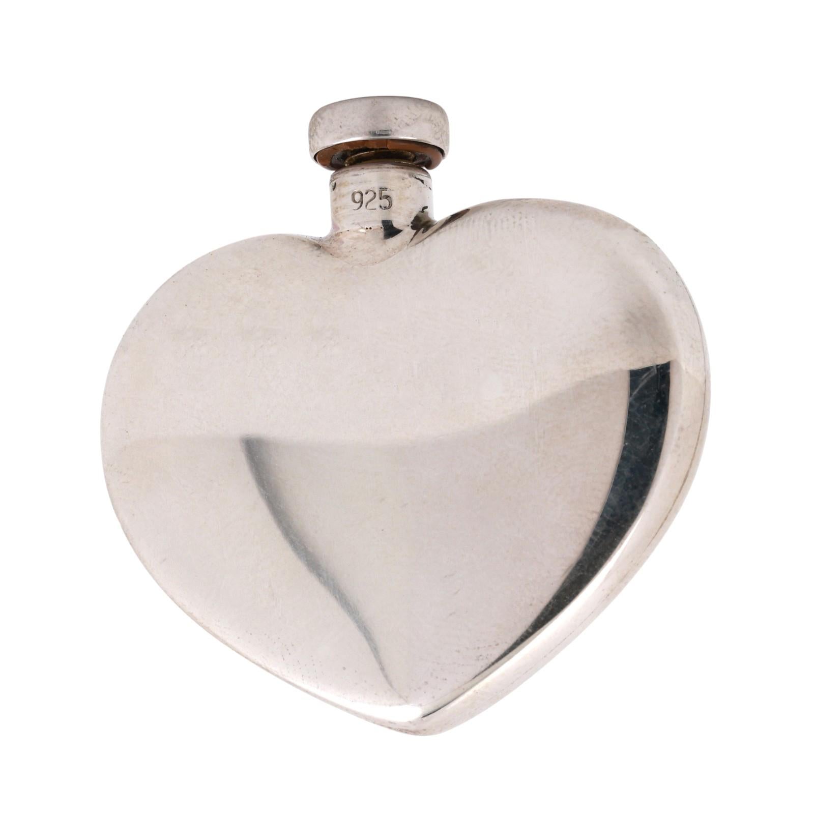 Vintage Tiffany & Co. Heart Shaped Perfume Bottle Sterling Silver 1.55" Ladies