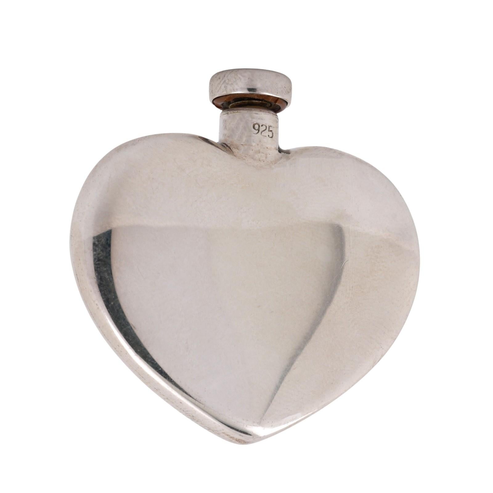 Vintage Tiffany & Co. Heart Shaped Perfume Bottle Sterling Silver 1.55" Ladies