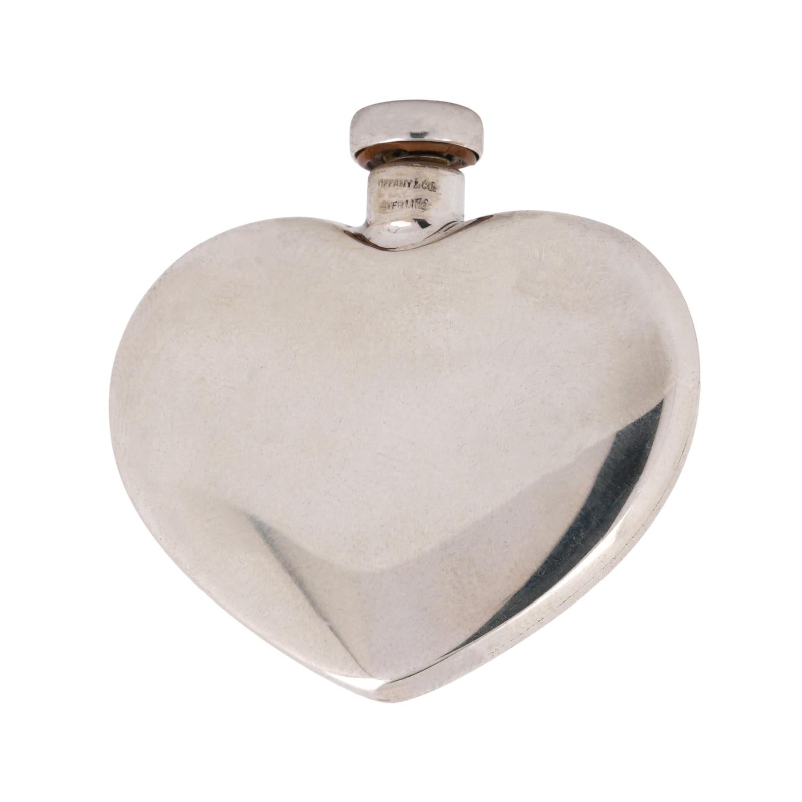 Vintage Tiffany & Co. Heart Shaped Perfume Bottle Sterling Silver 1.55" Ladies