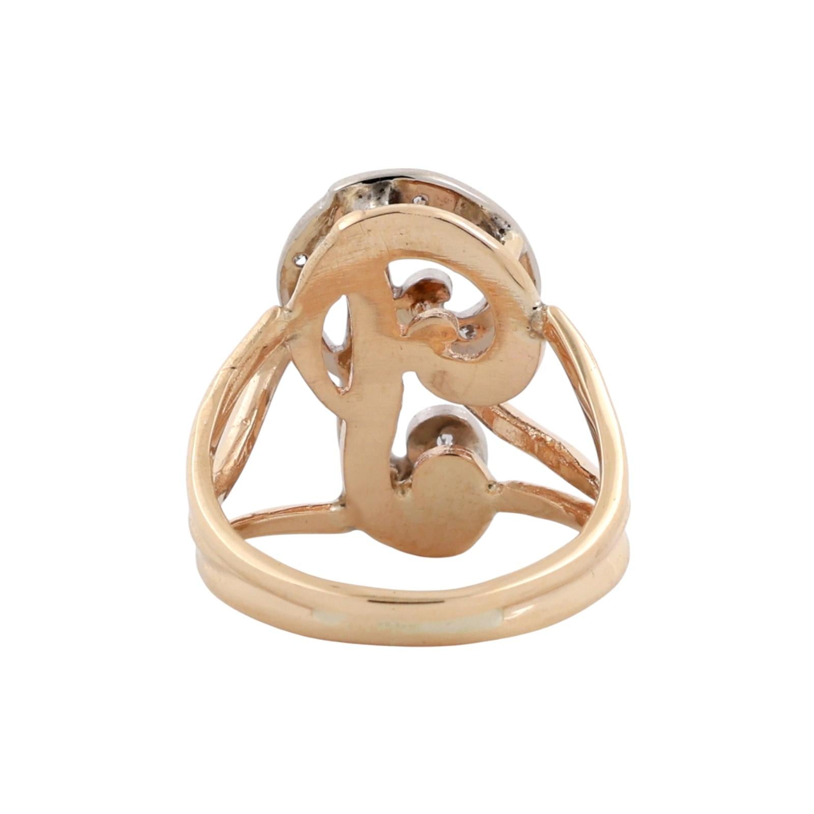 Fancy Letter P Diamond Statement Ring Two-Tone Gold 0.15 TW Size 4 Estate