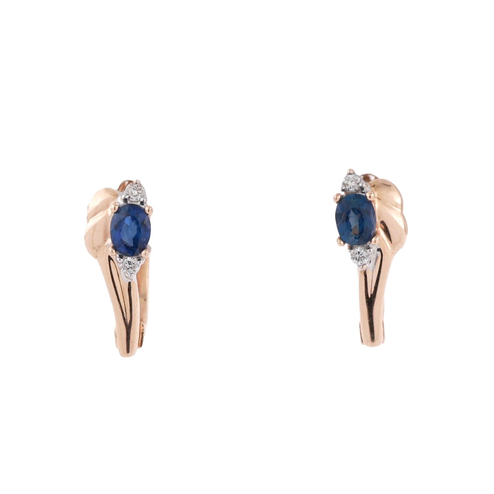 Blue Sapphire Diamond Drop Earrings 14K Yellow Gold 0.48 CTW 0.45" Ladies