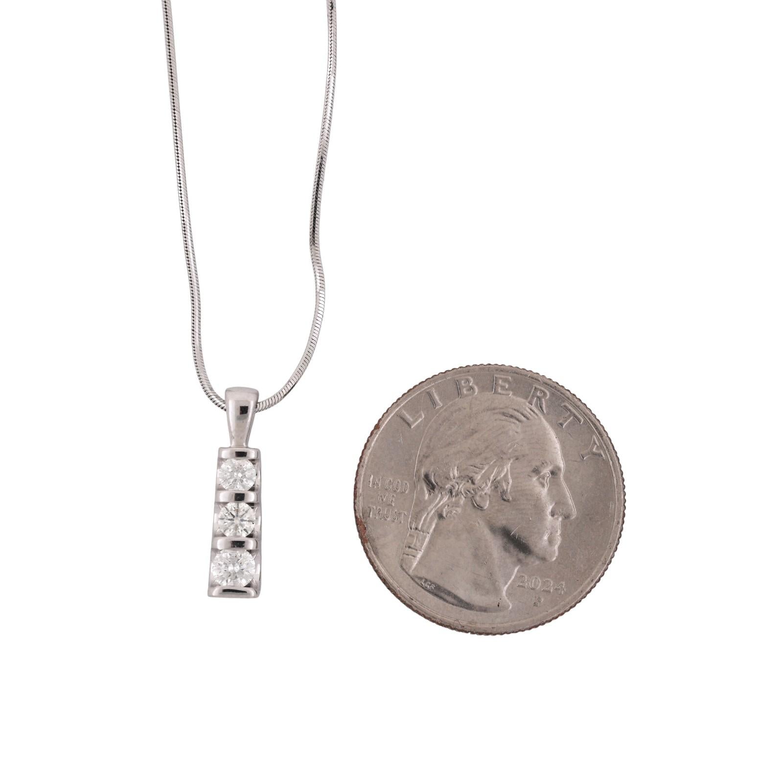 3-Stone Diamond Journey Pendant Snake Chain Necklace 14K White Gold 0.45 TW 18"