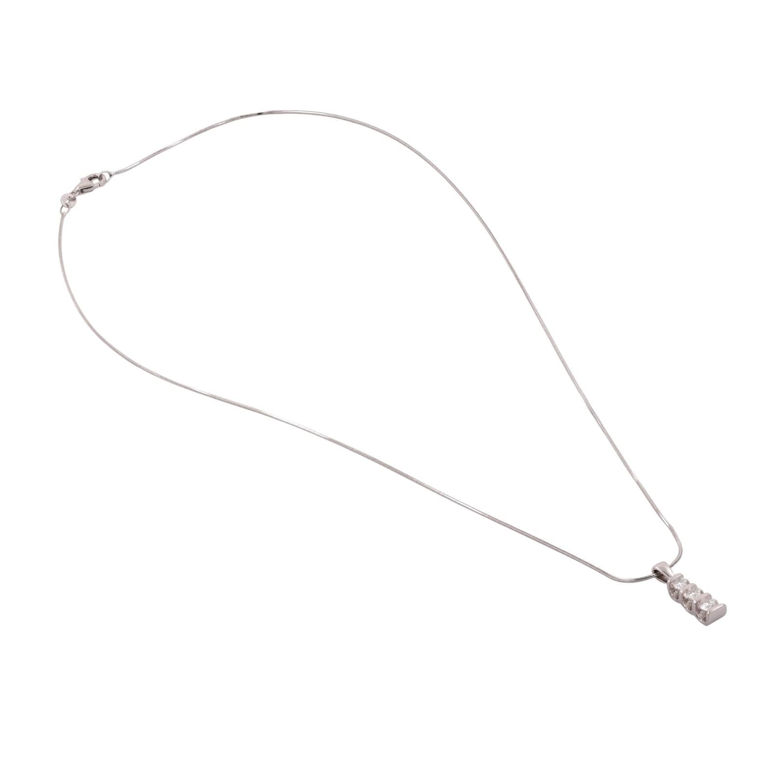 3-Stone Diamond Journey Pendant Snake Chain Necklace 14K White Gold 0.45 TW 18"