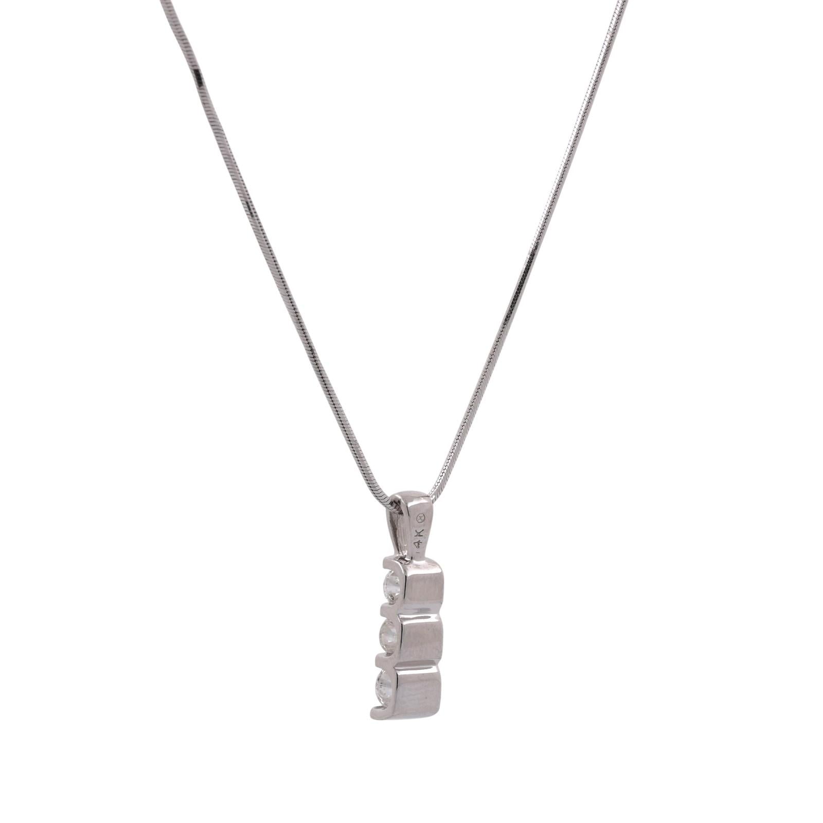 3-Stone Diamond Journey Pendant Snake Chain Necklace 14K White Gold 0.45 TW 18"