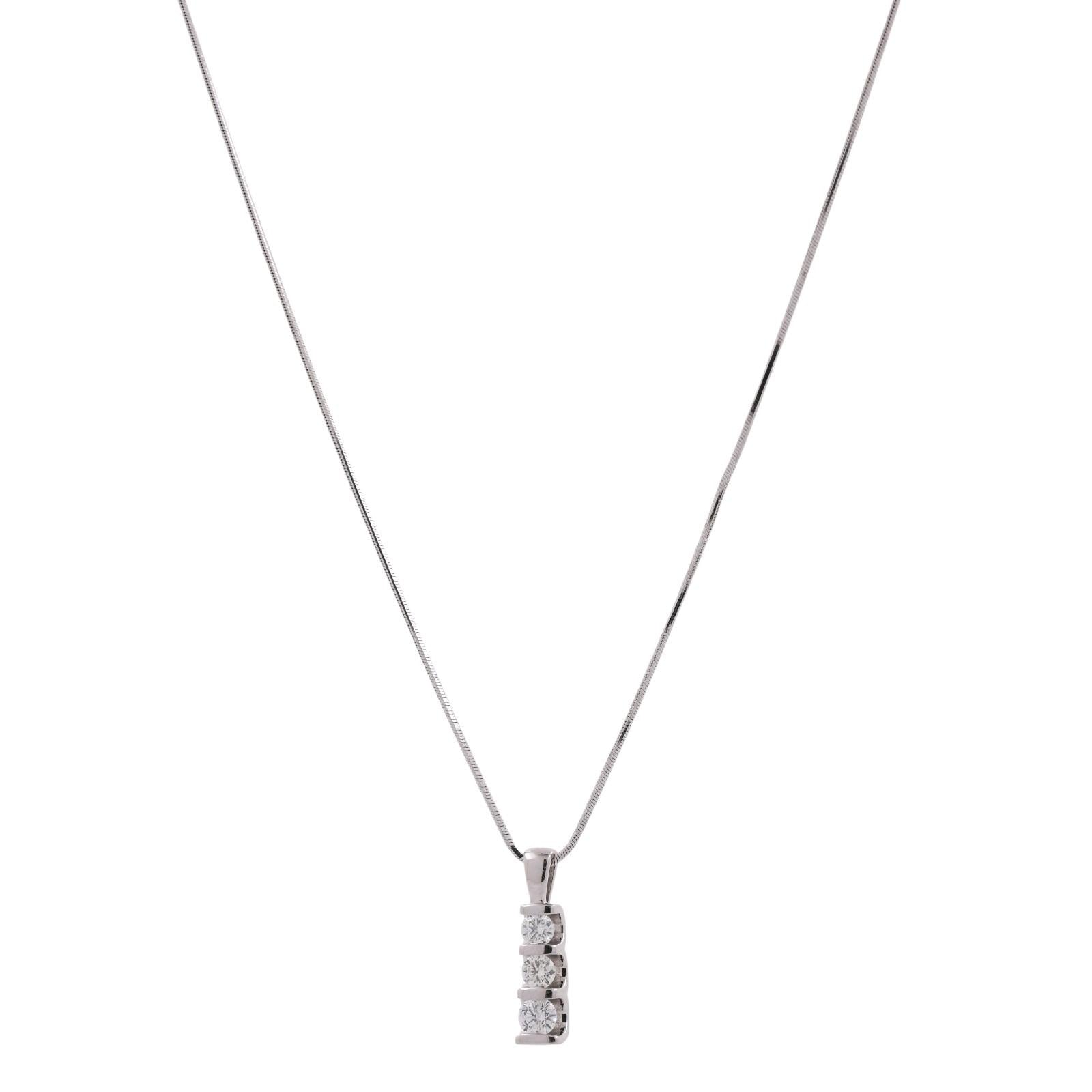 3-Stone Diamond Journey Pendant Snake Chain Necklace 14K White Gold 0.45 TW 18"