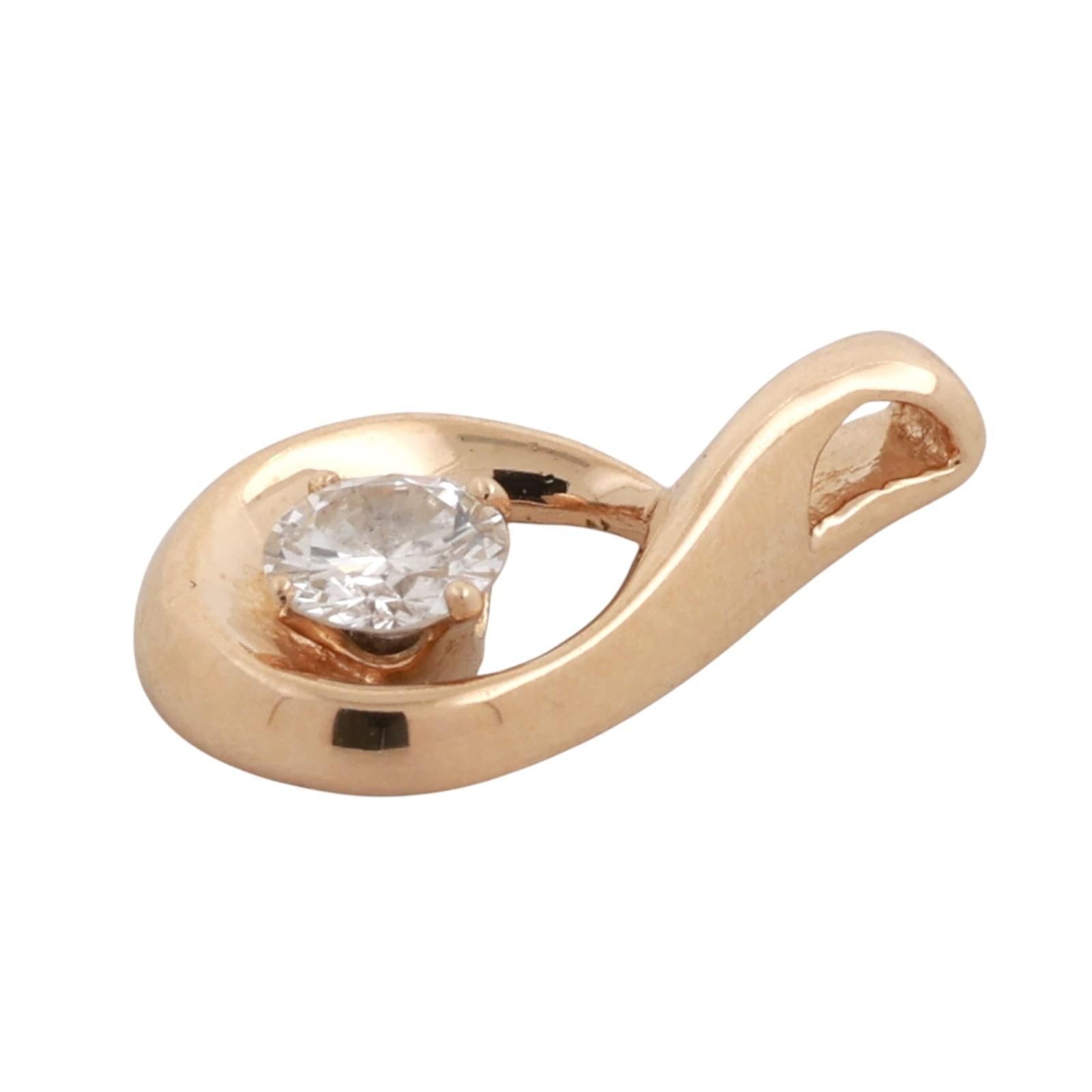 0.43 CT Round Solitaire Diamond Swirl Pendant 14K Yellow Gold 0.70" Estate