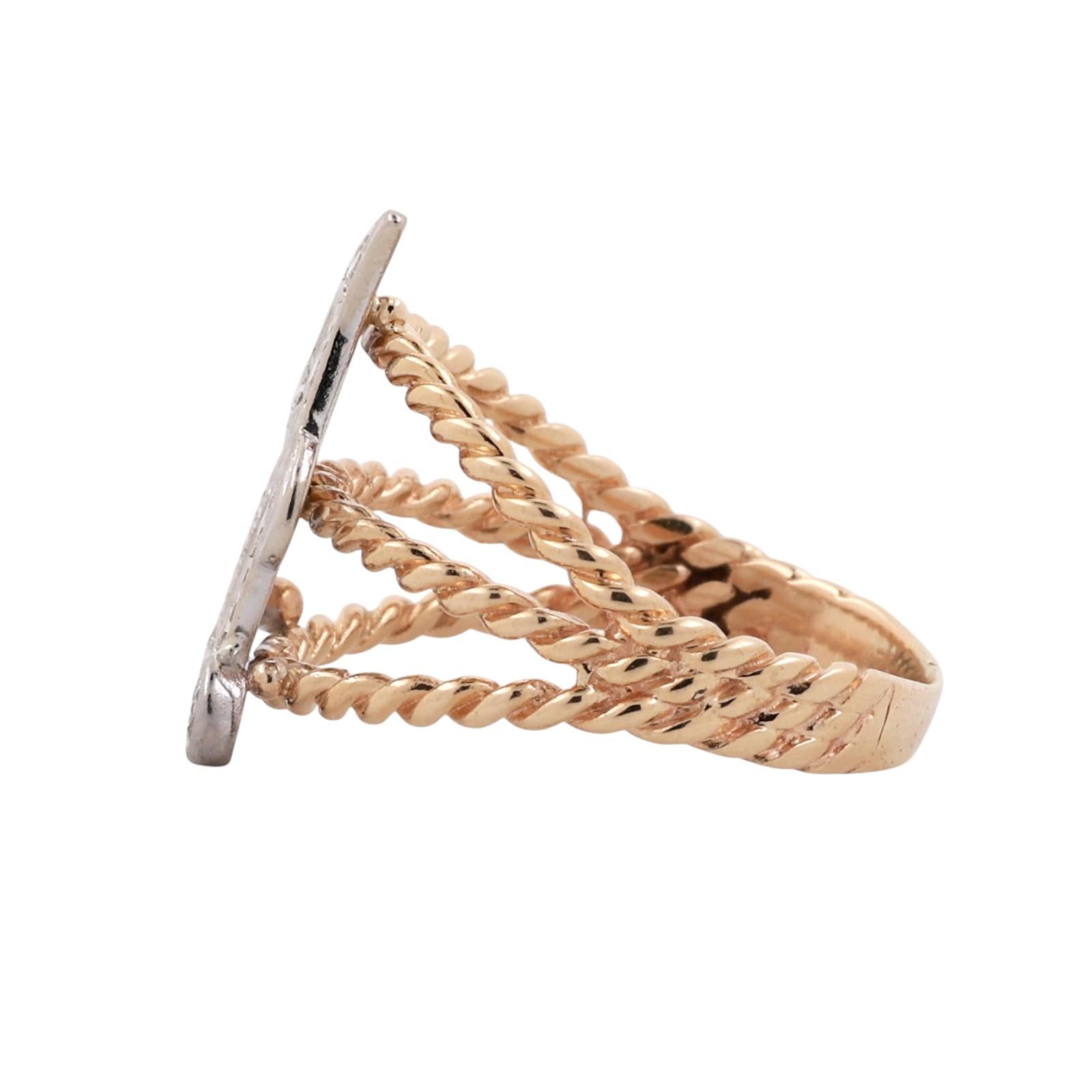 Fancy Letter J Diamond Statement Ring Two-Tone Gold 0.33 TW Size 10 Estate