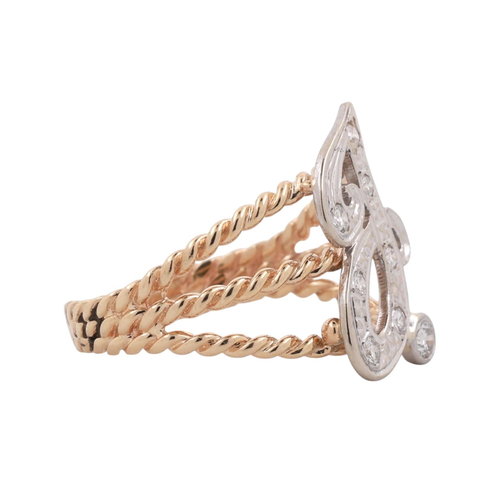 Fancy Letter J Diamond Statement Ring Two-Tone Gold 0.33 TW Size 10 Estate