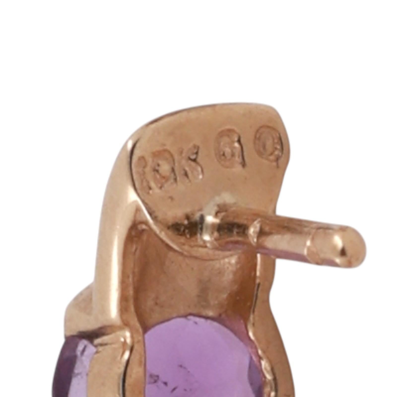 Amethyst Round Huggie Hoop Earrings 10K Yellow Gold 0.96 CTW Round Gems 0.43"