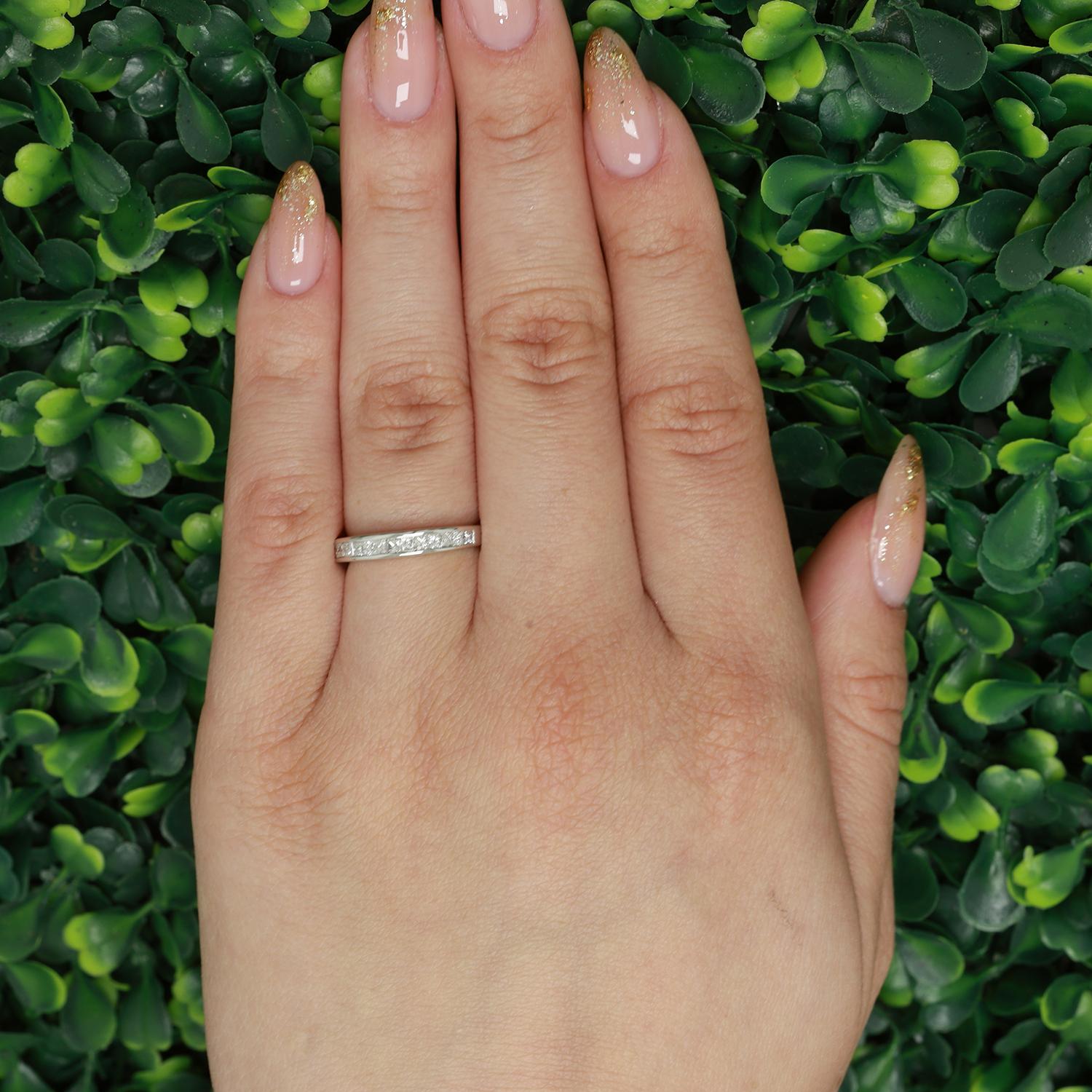 0.42 TW Princess Cut Diamond Half Eternity Band Ring 14K White Gold Size 5.75