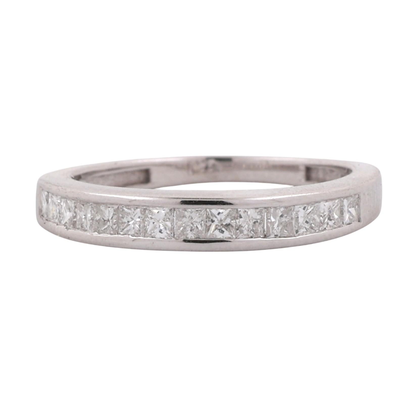 0.42 TW Princess Cut Diamond Half Eternity Band Ring 14K White Gold Size 5.75