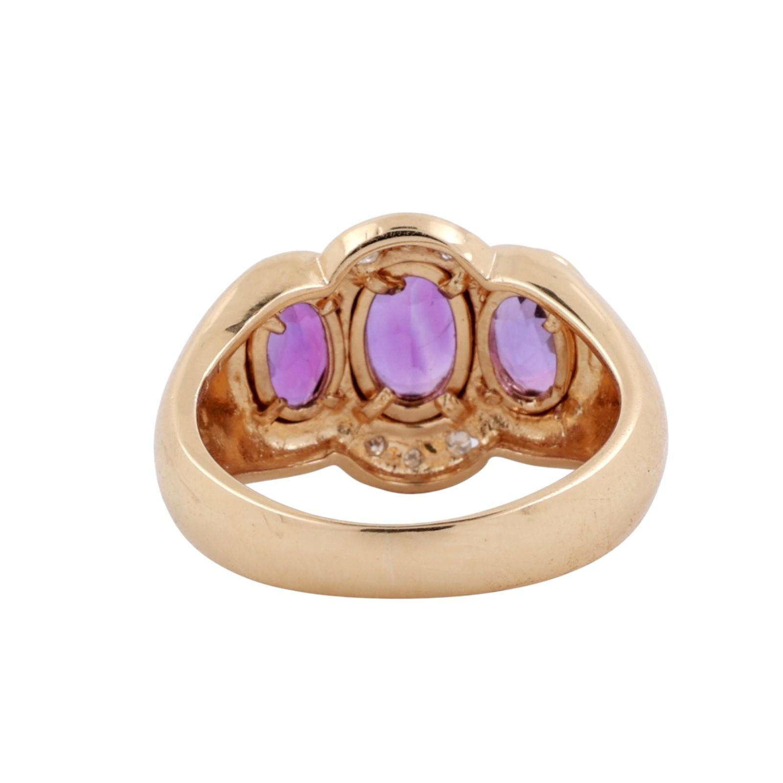 3-Stone Oval Amethyst Diamond Accent Ring 14K Gold 0.94 CTW Size 6 Estate