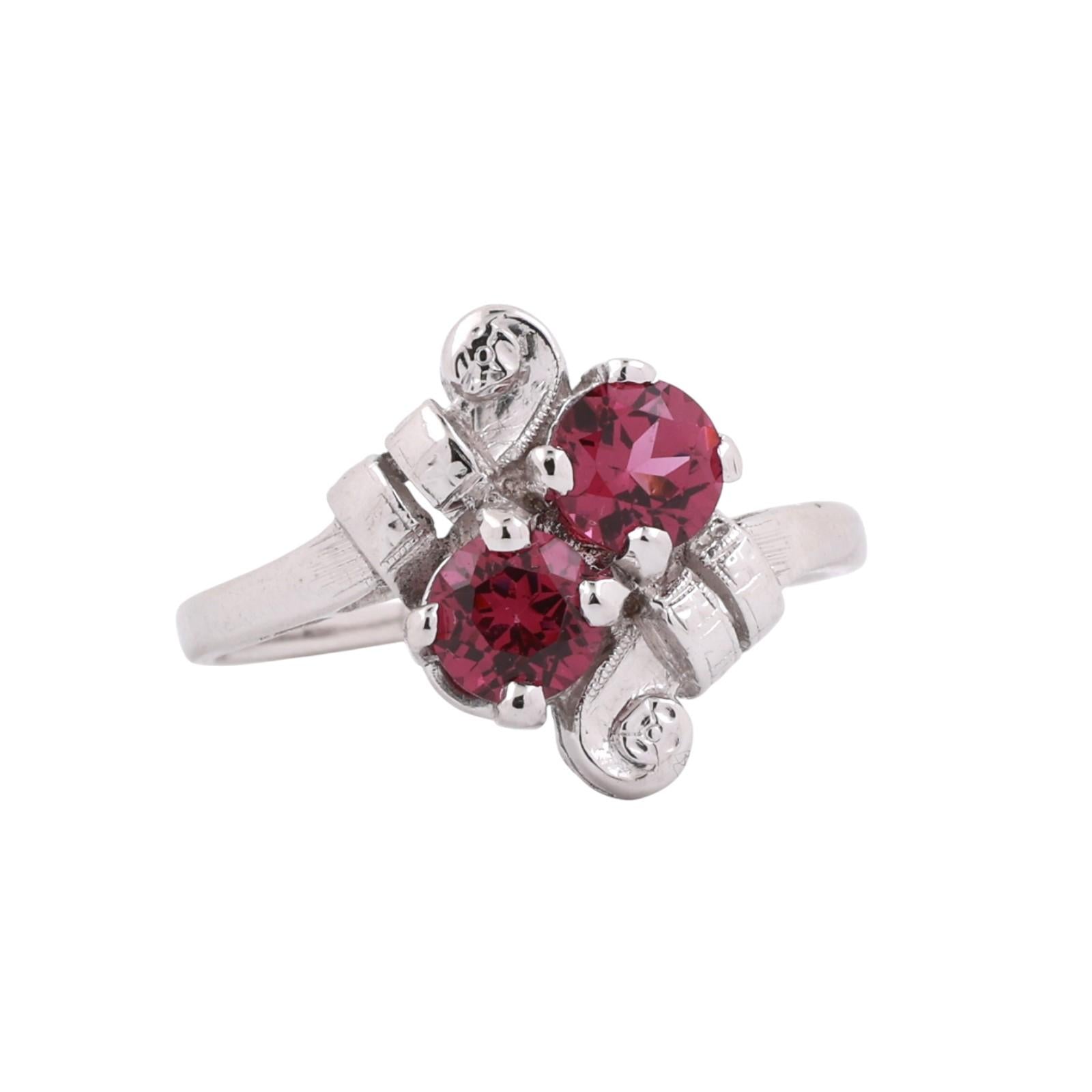 Rhodolite Garnet Gemstone Bypass Ring 14K White Gold 1.20 CTW Size 7.75 Ladies