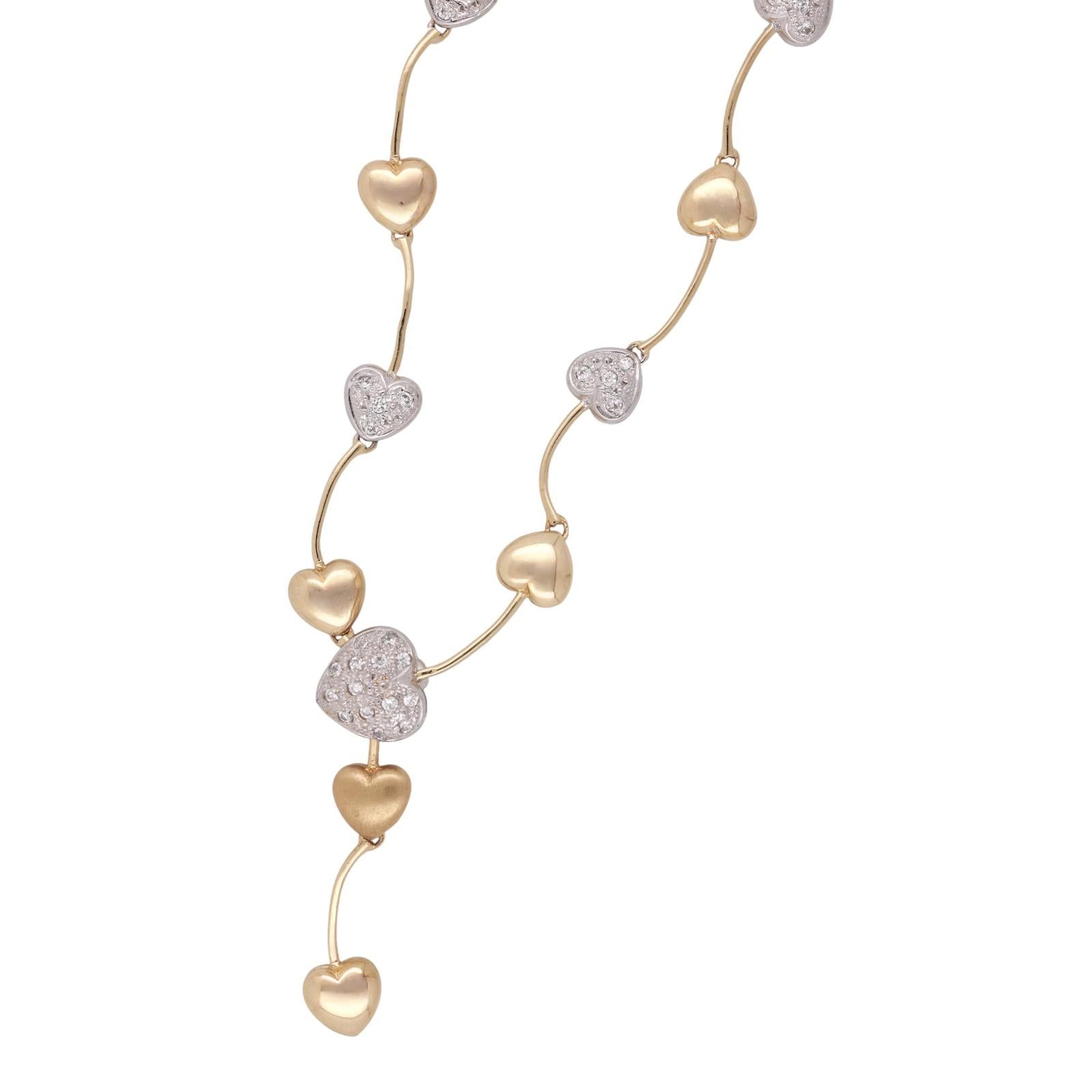 Diamond Heart Station Y-Drop Necklace 14K Gold 0.50 TW 18.75" Ladies Estate