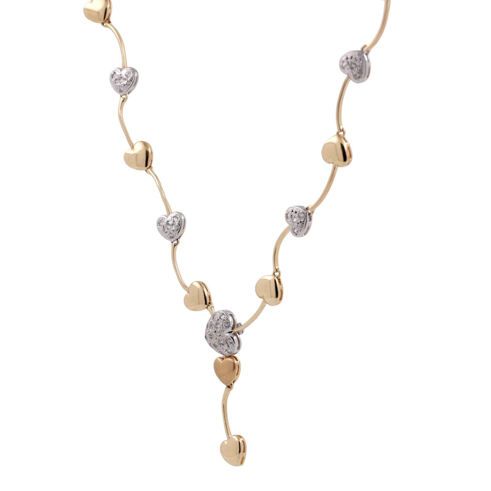 Diamond Heart Station Y-Drop Necklace 14K Gold 0.50 TW 18.75" Ladies Estate