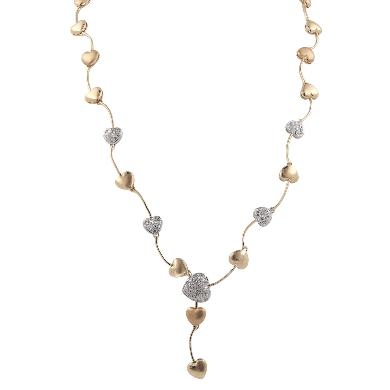 Diamond Heart Station Y-Drop Necklace 14K Gold 0.50 TW 18.75" Ladies Estate