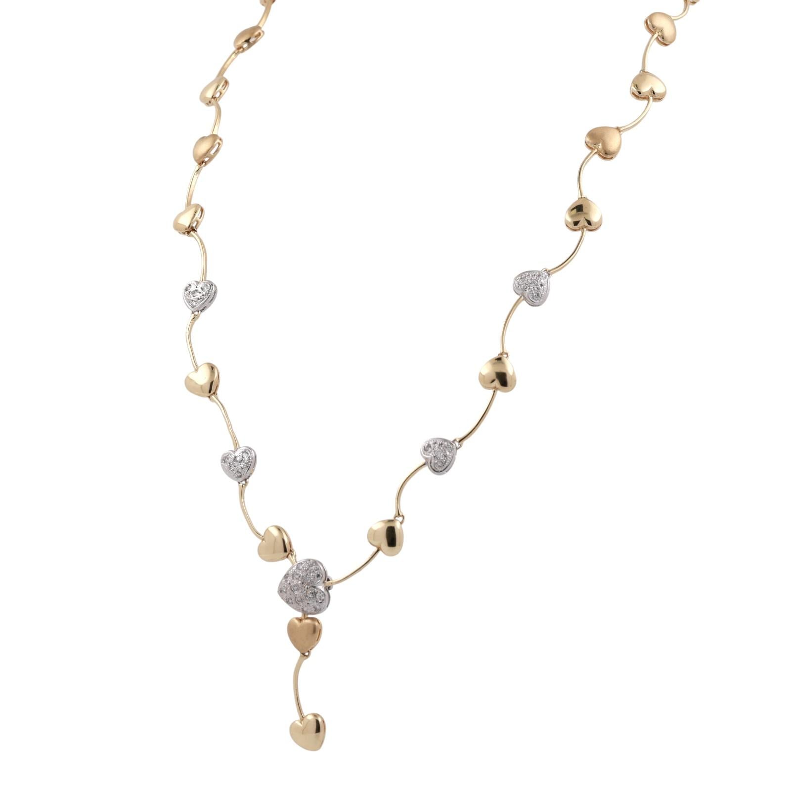 Diamond Heart Station Y-Drop Necklace 14K Gold 0.50 TW 18.75" Ladies Estate