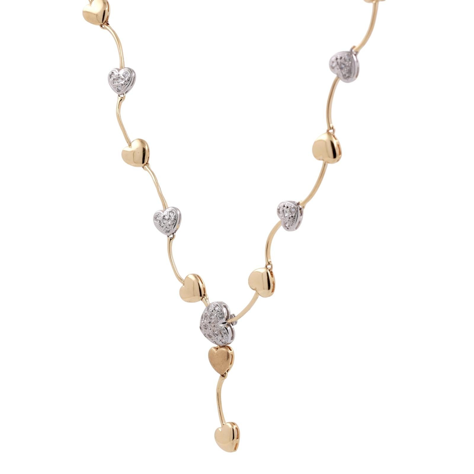 Diamond Heart Station Y-Drop Necklace 14K Gold 0.50 TW 18.75" Ladies Estate