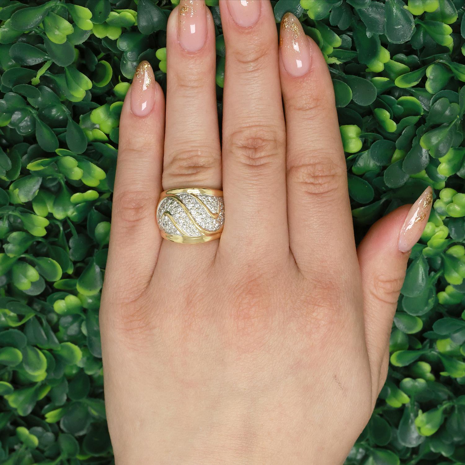 1.80 TW Diamond Wide Band Ring 18K Gold Swirl Size 6.5 Ladies Estate