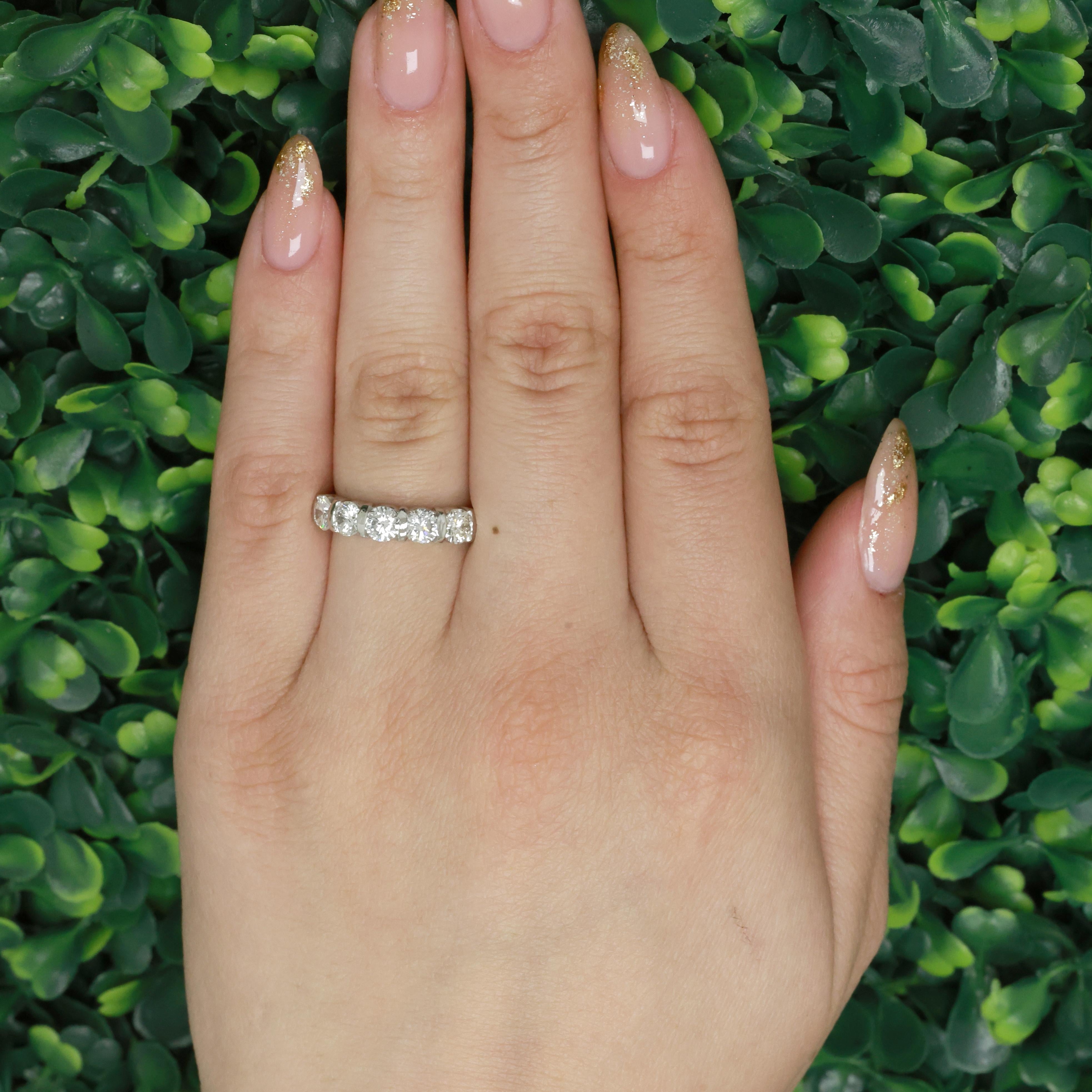 5-Stone Diamond Band Ring Platinum 1.50 TW Wedding Anniversary Size 6.75 Ladies