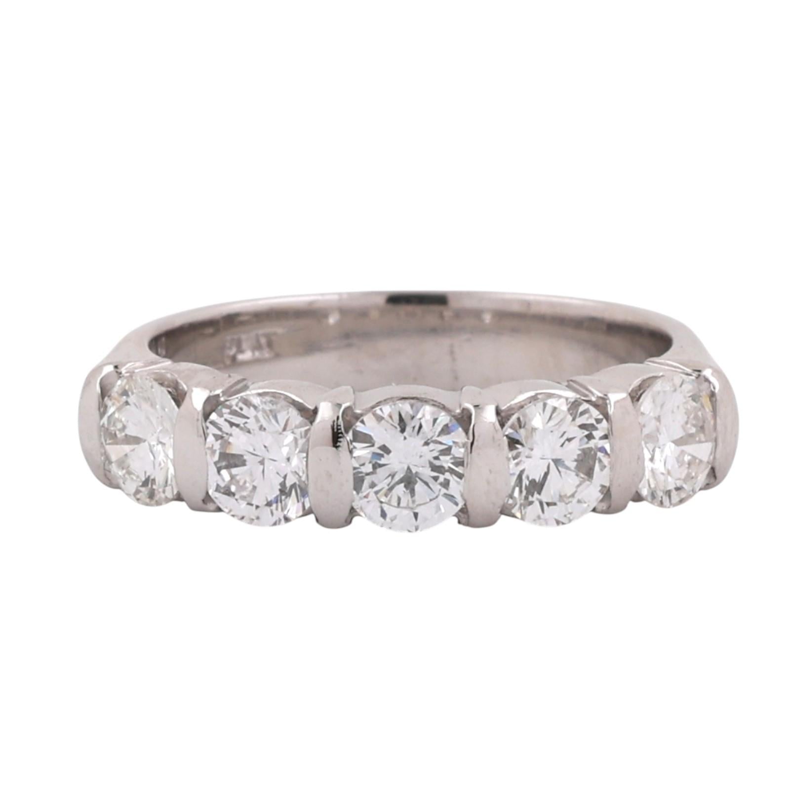5-Stone Diamond Band Ring Platinum 1.50 TW Wedding Anniversary Size 6.75 Ladies
