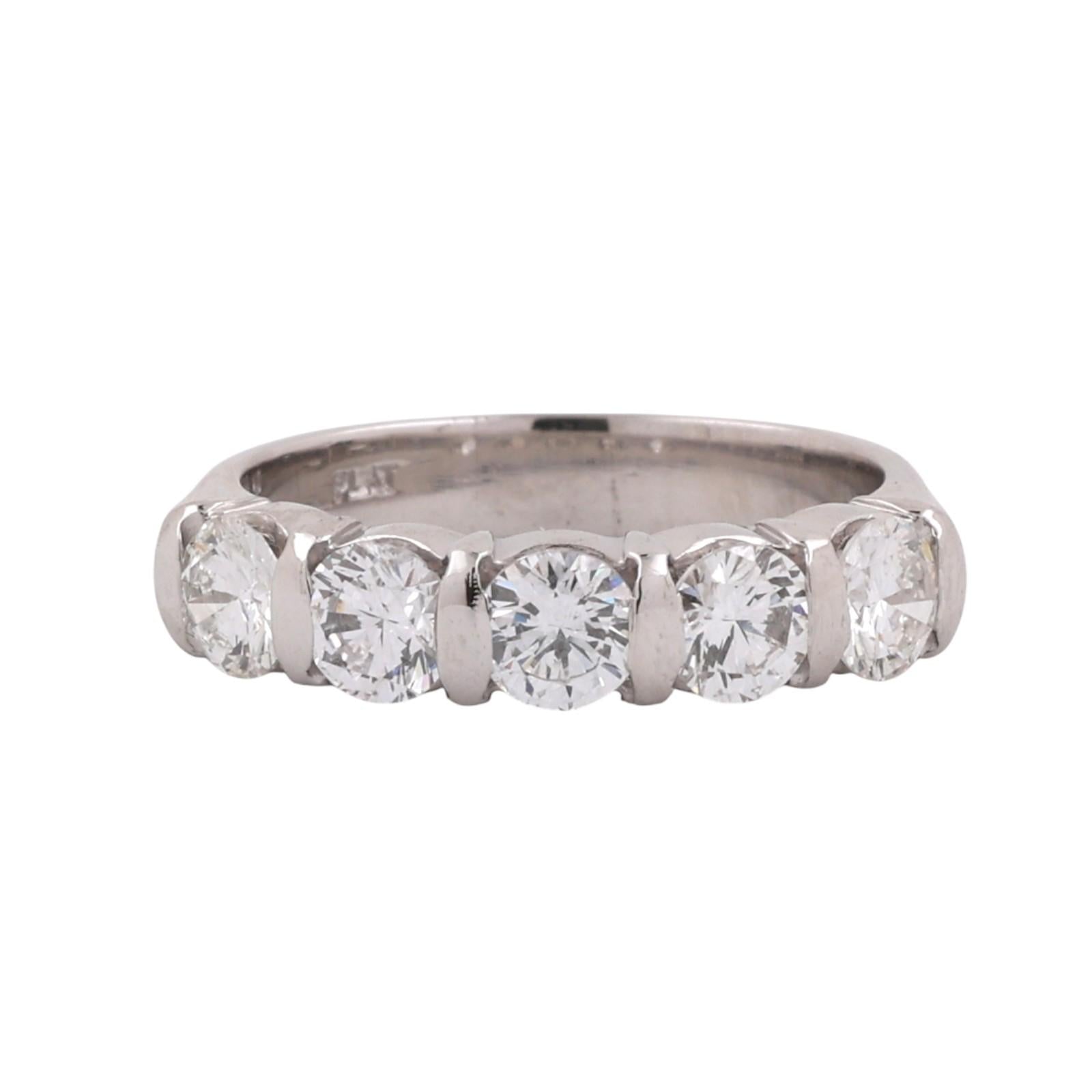 5-Stone Diamond Band Ring Platinum 1.50 TW Wedding Anniversary Size 6.75 Ladies