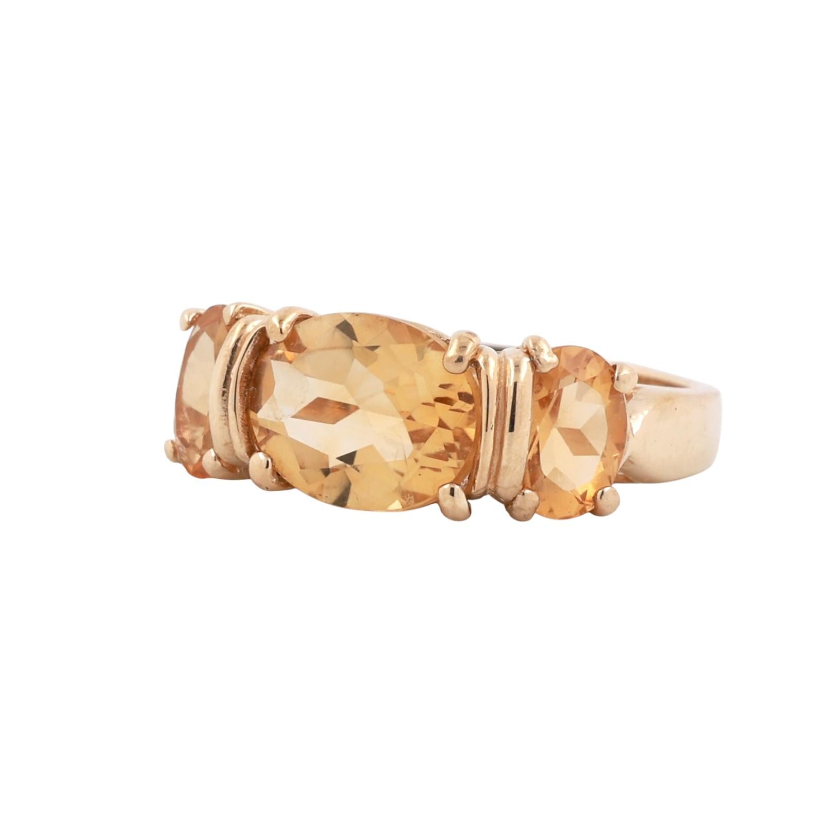 3-Stone Oval Citrine Cocktail Ring 10K Yellow Gold 3.84 CTW Size 7 Ladies