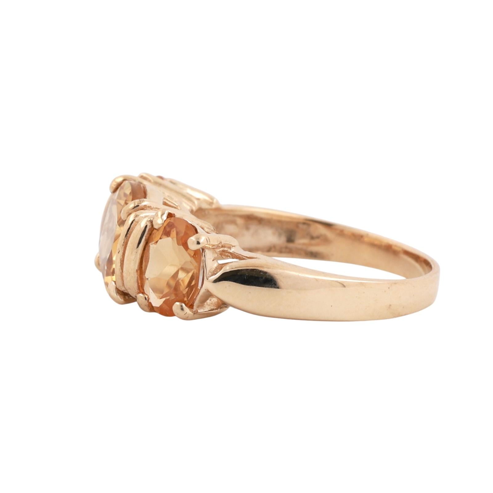 3-Stone Oval Citrine Cocktail Ring 10K Yellow Gold 3.84 CTW Size 7 Ladies