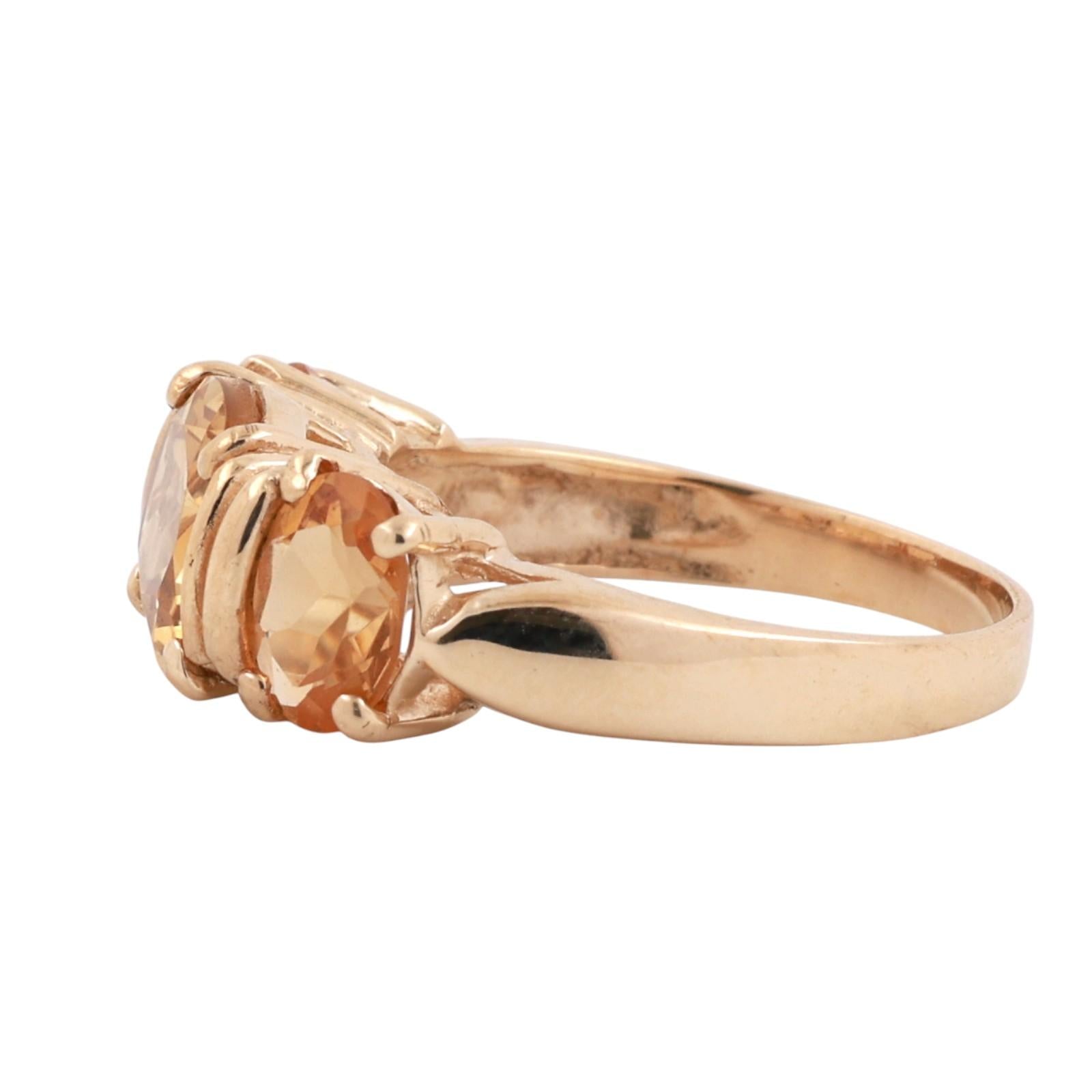 3-Stone Oval Citrine Cocktail Ring 10K Yellow Gold 3.84 CTW Size 7 Ladies