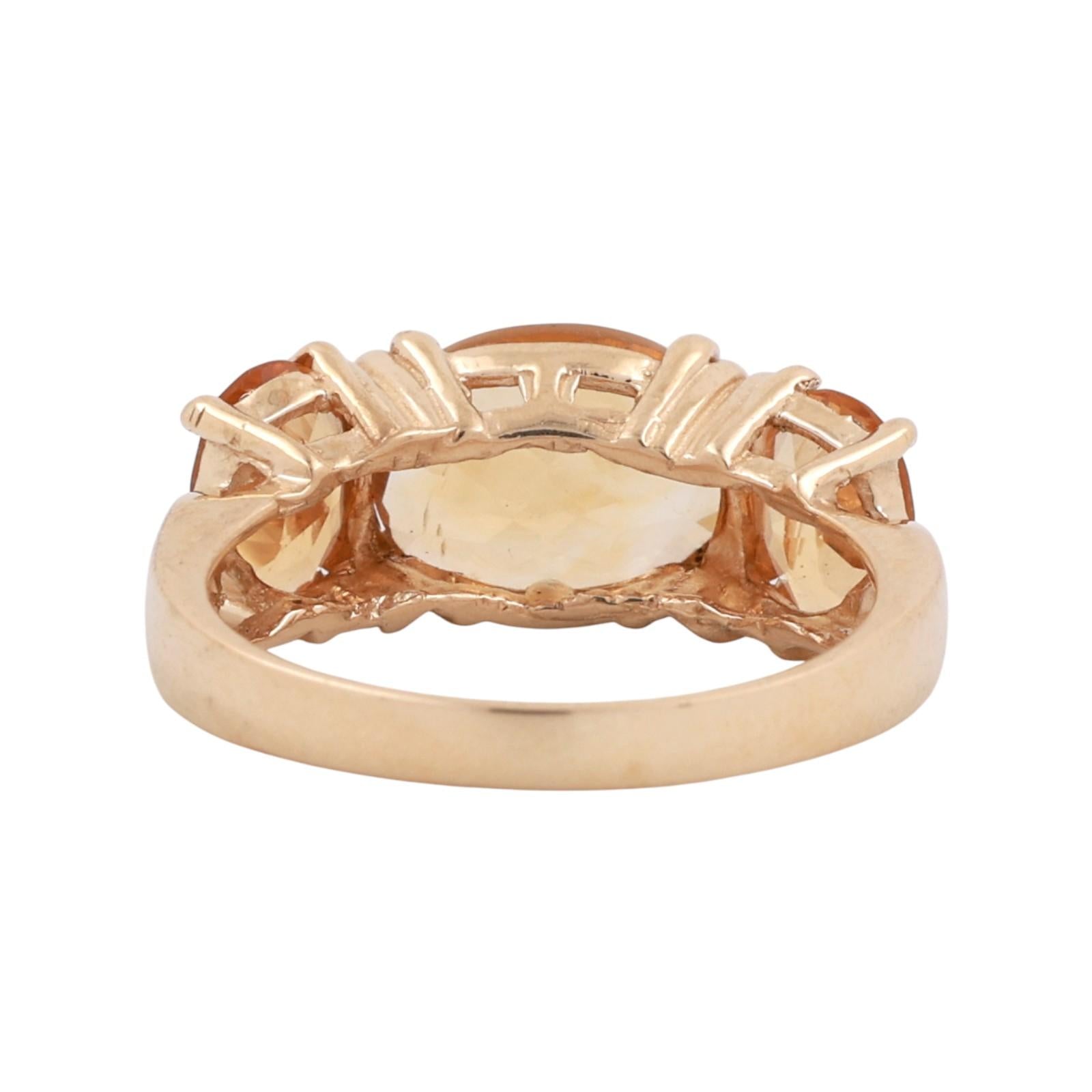 3-Stone Oval Citrine Cocktail Ring 10K Yellow Gold 3.84 CTW Size 7 Ladies