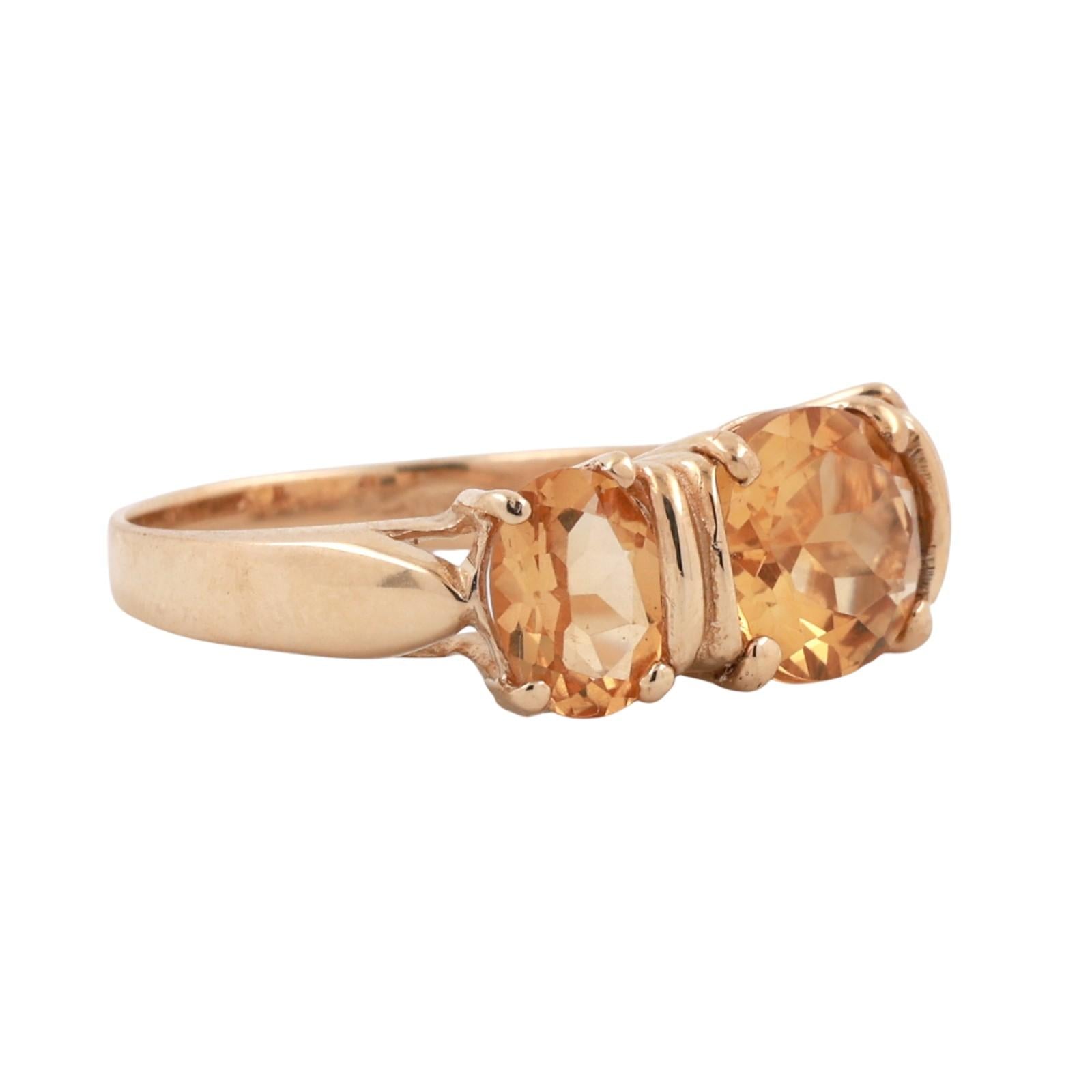 3-Stone Oval Citrine Cocktail Ring 10K Yellow Gold 3.84 CTW Size 7 Ladies