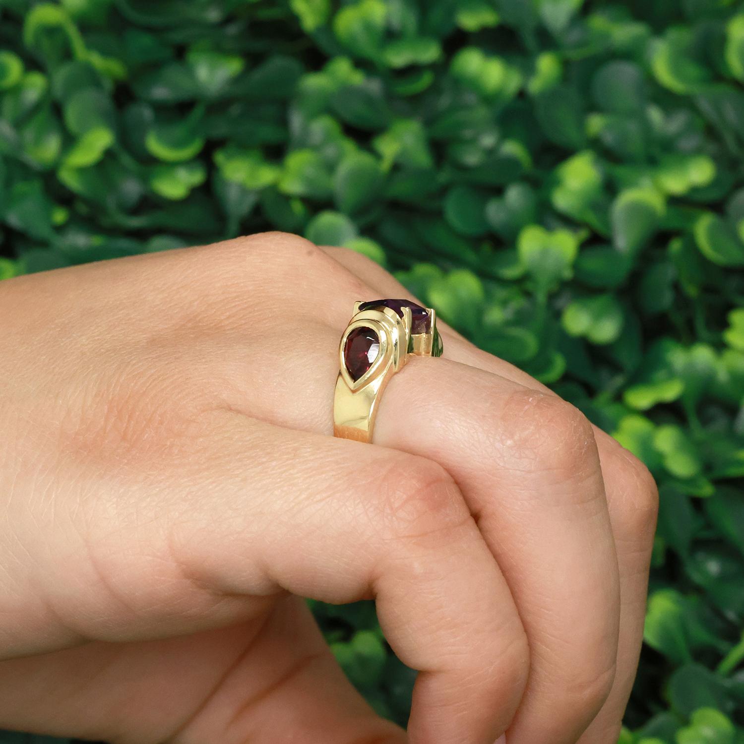 Amethyst Garnet Cocktail Ring 14K Yellow Gold 3.30 CTW Size 6.25 Ladies Estate