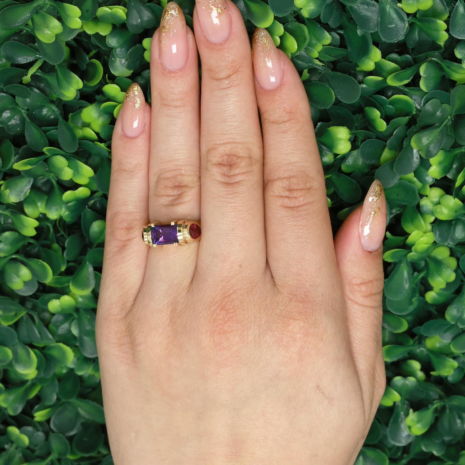 Amethyst Garnet Cocktail Ring 14K Yellow Gold 3.30 CTW Size 6.25 Ladies Estate