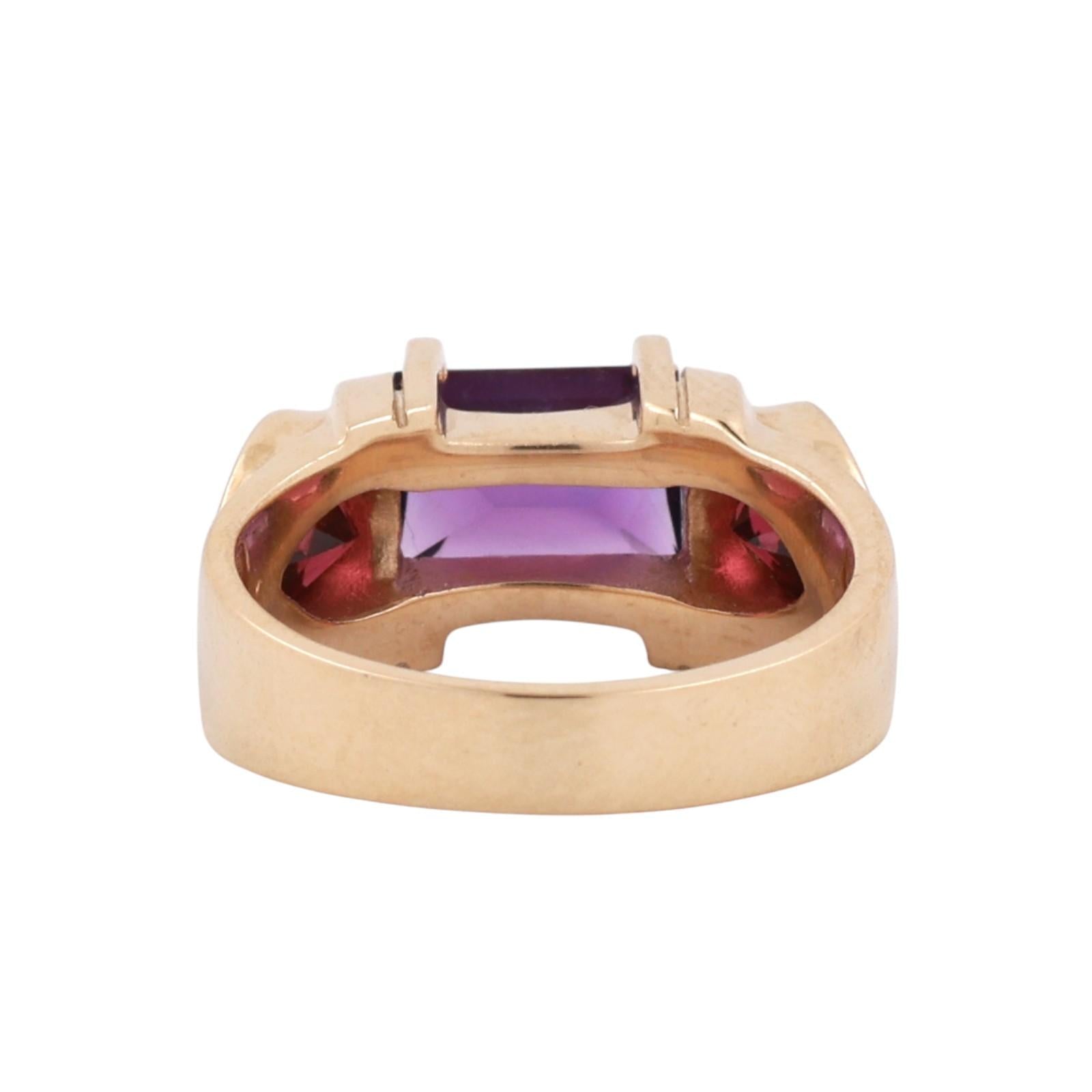 Amethyst Garnet Cocktail Ring 14K Yellow Gold 3.30 CTW Size 6.25 Ladies Estate